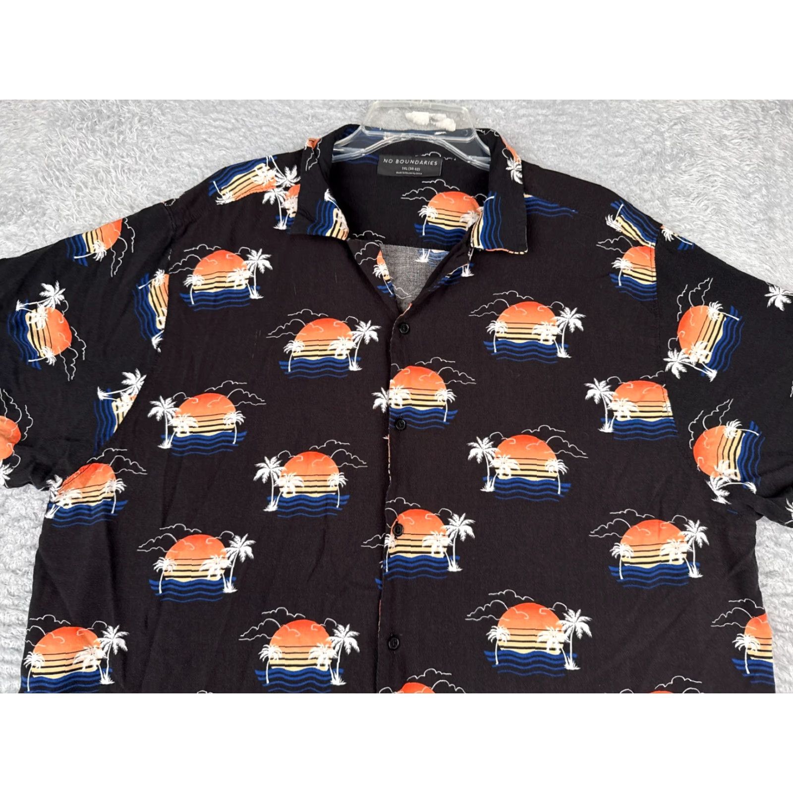 Vintage No Boundaries Shirt Men 2XL Black Hawaiian Beach Sunset Rayon Floral Button-Up, All Seasons, Casual, Travel, Resort, Aloha, Vacation, 90s? Size US XXL / EU 58 / 5 - 4 Thumbnail