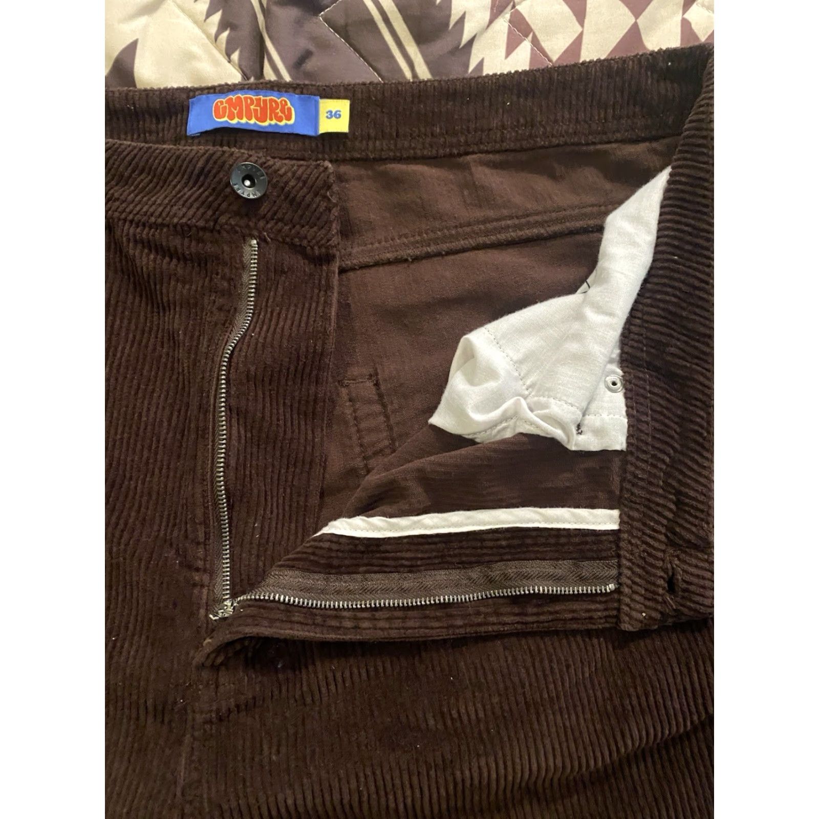 VINTAGE Empyre Corduroy Pants Baggy Relaxed 90s Grunge Men’s 36x30 Wide-Leg 90s Grunge Cotton Brown Logo Pocket ZIP Button