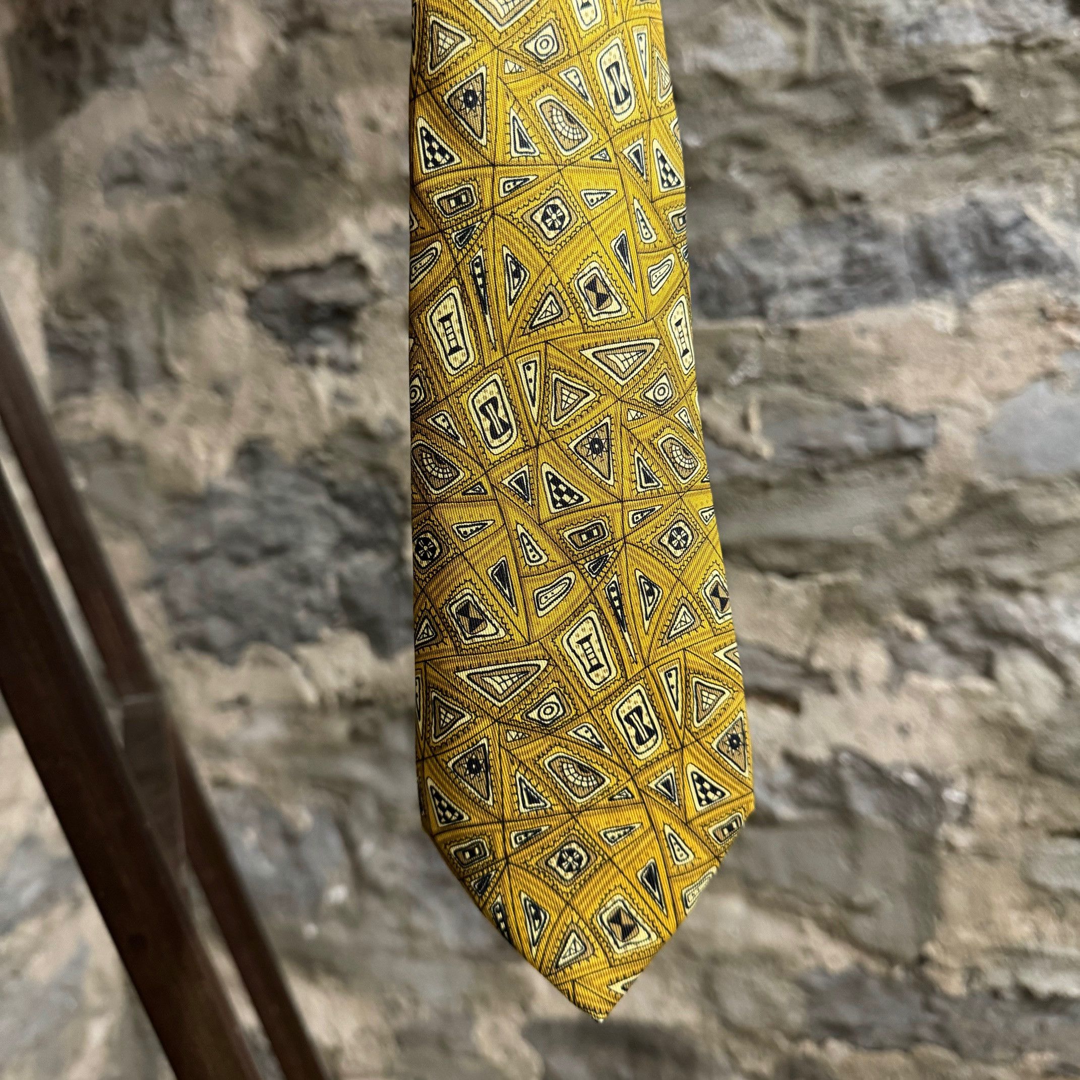Hermes Hermès Ochre Gold Abstract Print Silk Tie Size ONE SIZE - 5 Thumbnail