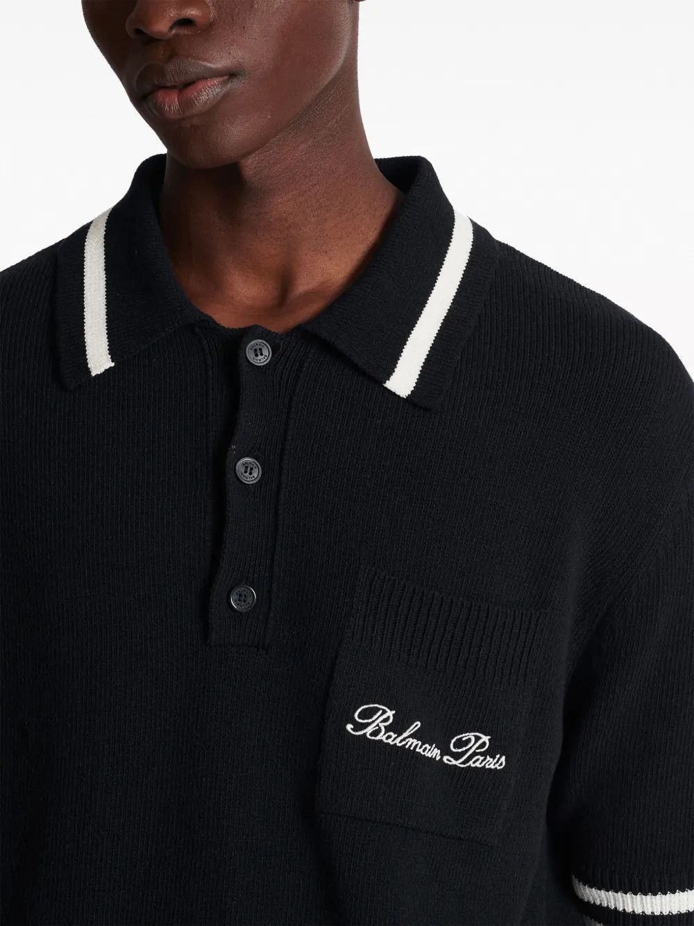 Balmain o1s1wg110925 Logo Embroidered Striped Polo Shirt in Black Size US XL / EU 56 / 4 - 7 Thumbnail