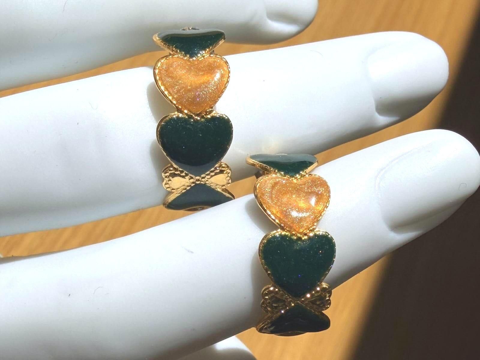 Other Vintage Glitter Enamel Heart Earrings Gold Tone Size ONE SIZE - 6 Thumbnail