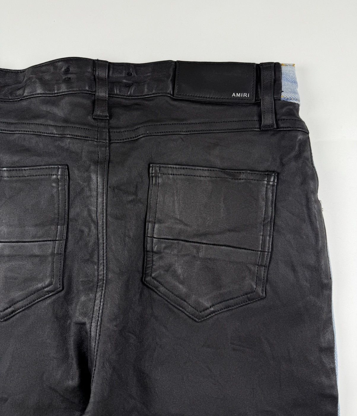 Amiri Amiri Leather & Denim Cropped Flare Jeans Size US 27 - 8 Thumbnail