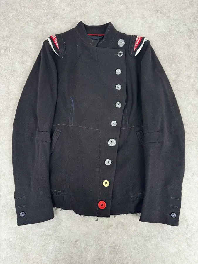 Marithe + Francois Girbaud 2000s Marithé + François Girbaud Asymmetrical Buttoned Black Officer Jacket Size S / US 4 / IT 40 - 1 Thumbnail