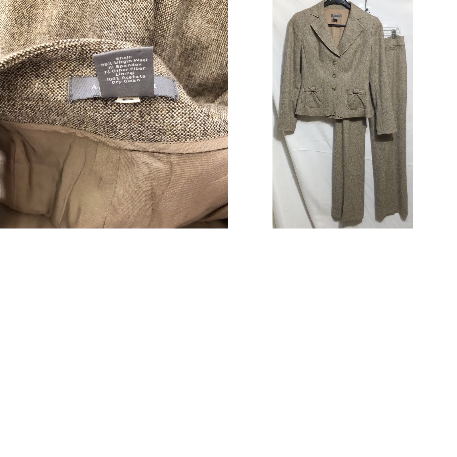 Ann Taylor VINTAGE Ann Taylor Blazer Jacket Pant Wool Suit 4 Lt Brown Bow Pockets Office Career Women 2pc Set Fit Regular Lined Wool Fall Spring Summer Winter"} Size 27" / US 4 / IT 40 - 9 Thumbnail
