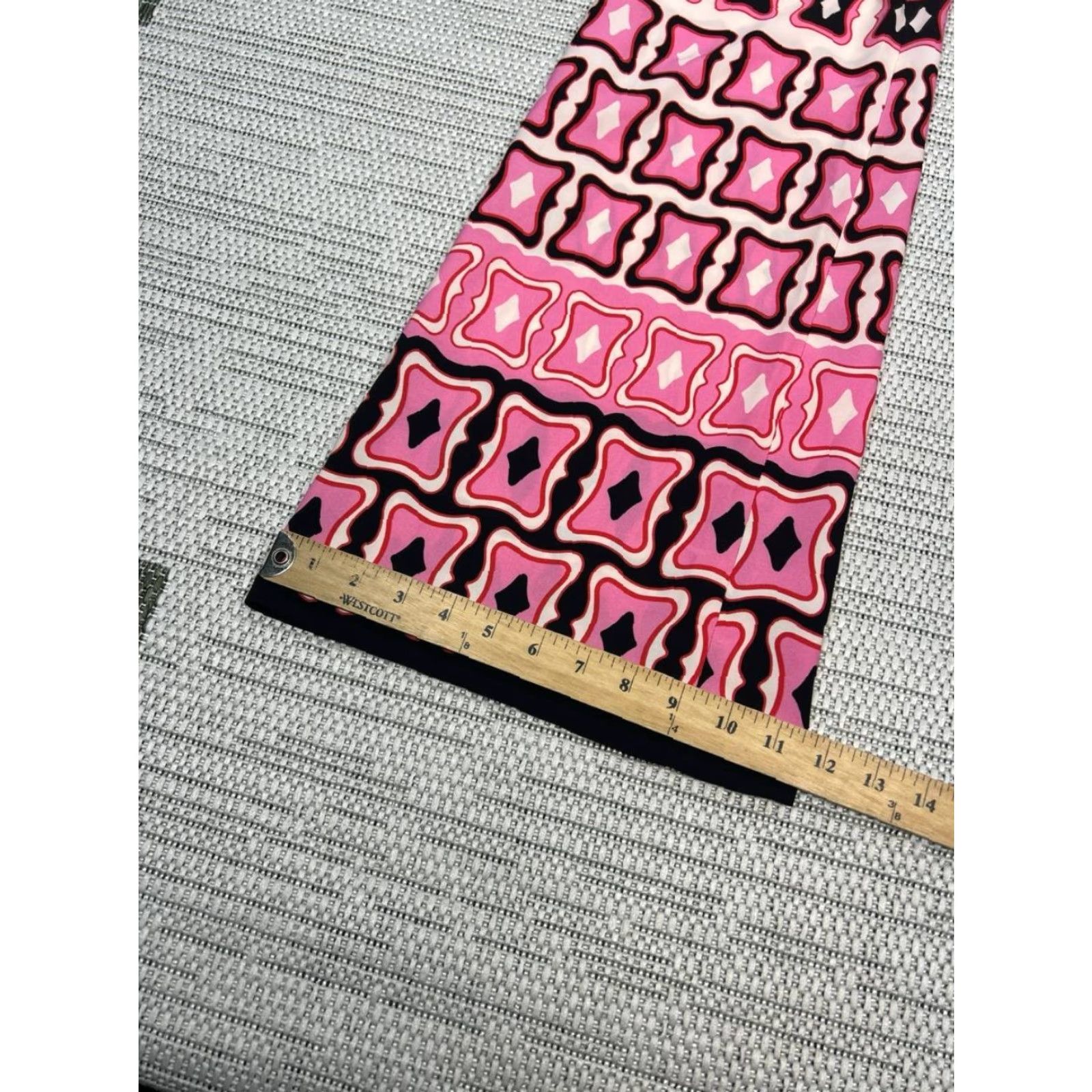 Zara Zara High Waisted Flared Leg Pants Womens Medium Pink Geometric Print Stretch Pants Size 32" / US 10 / IT 46 - 7 Thumbnail
