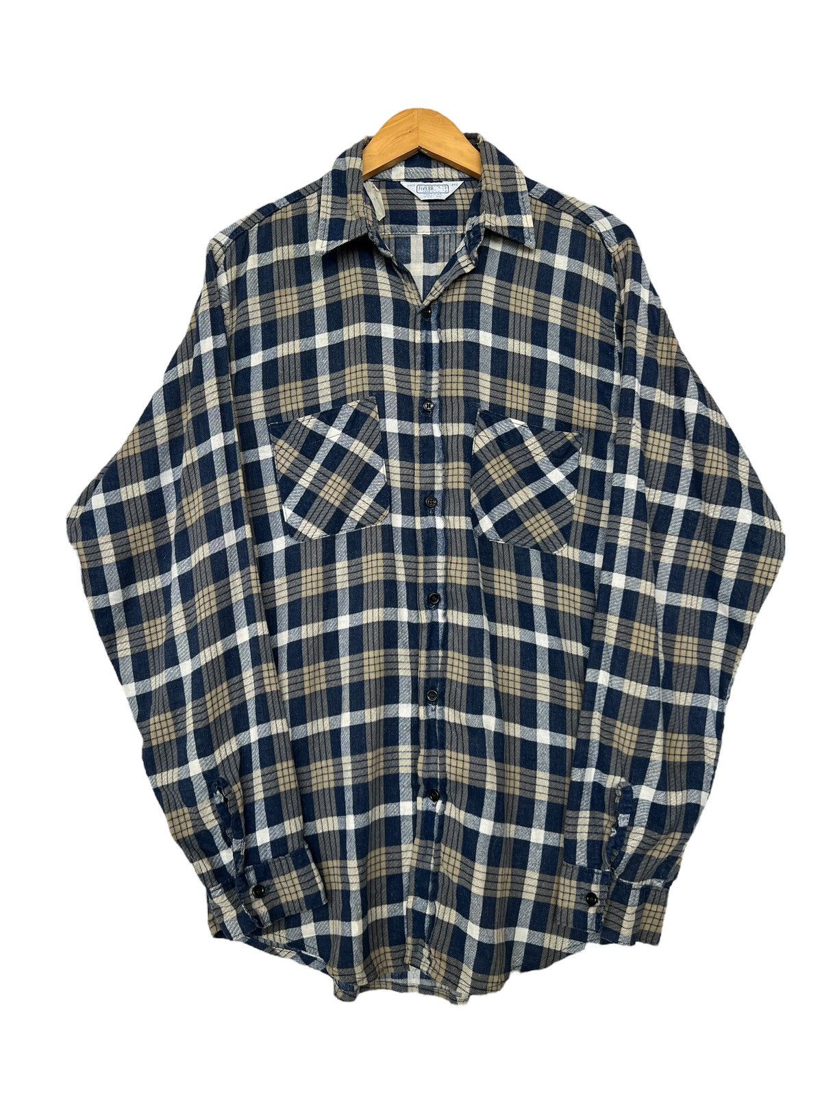 FiveBrother Vintage 50s Five Brother Blue Checkered Flanner Shirt Size US L / EU 52-54 / 3 - 1 Thumbnail