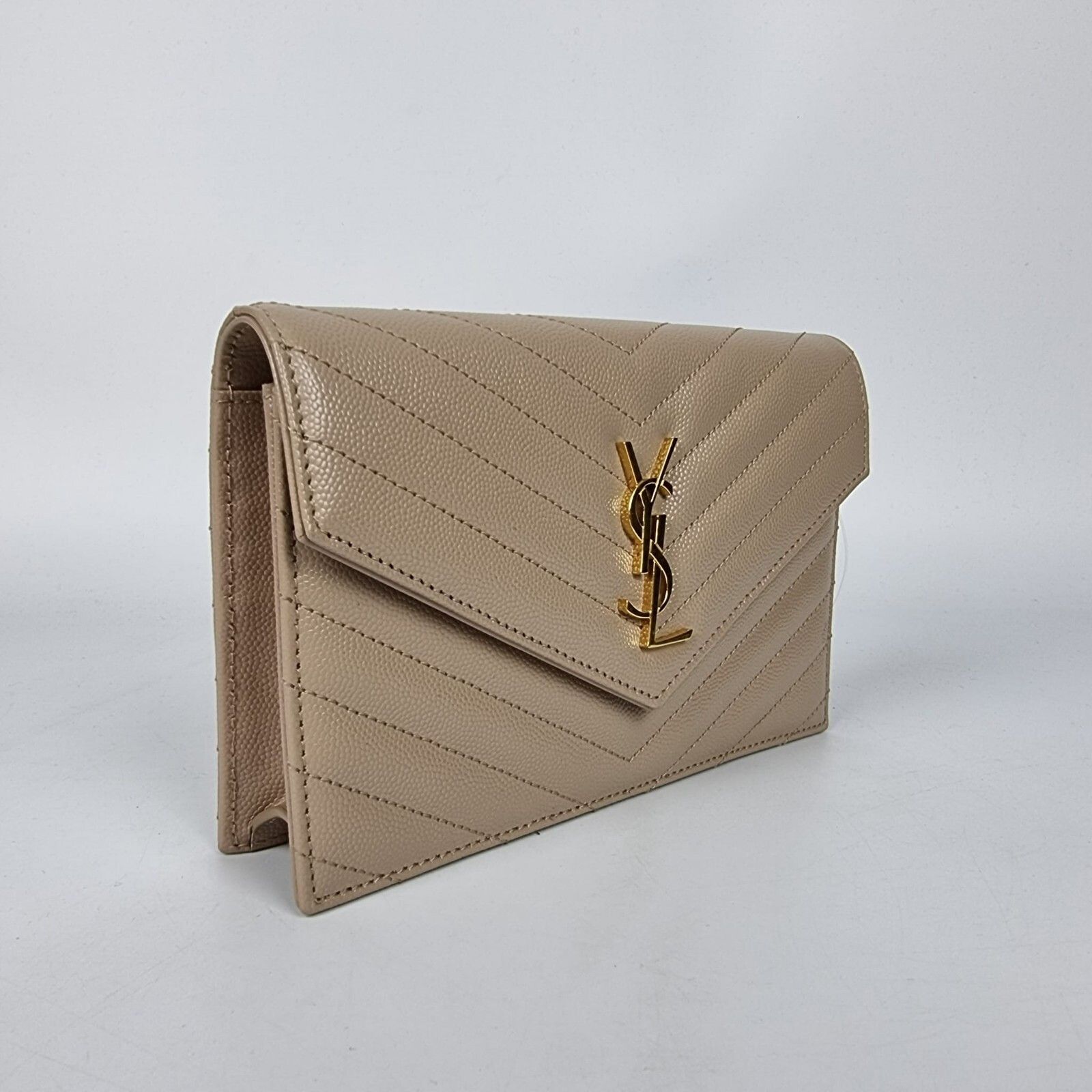 Saint Laurent Paris SAINT LAURENT Cassandre Envelope Dark Beige Grained Leather Size ONE SIZE - 4 Thumbnail