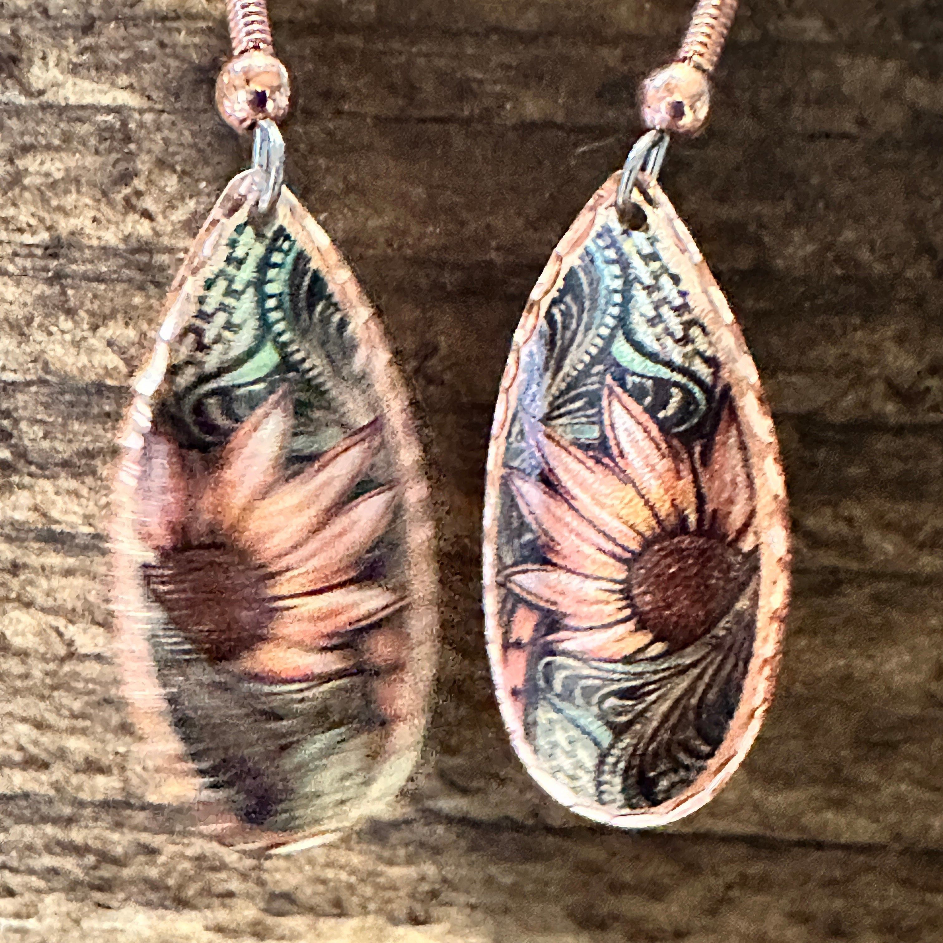 Other Handmade Boho Copper Earrings, Diamond Cut Sunflower Native Size ONE SIZE - 1 Thumbnail
