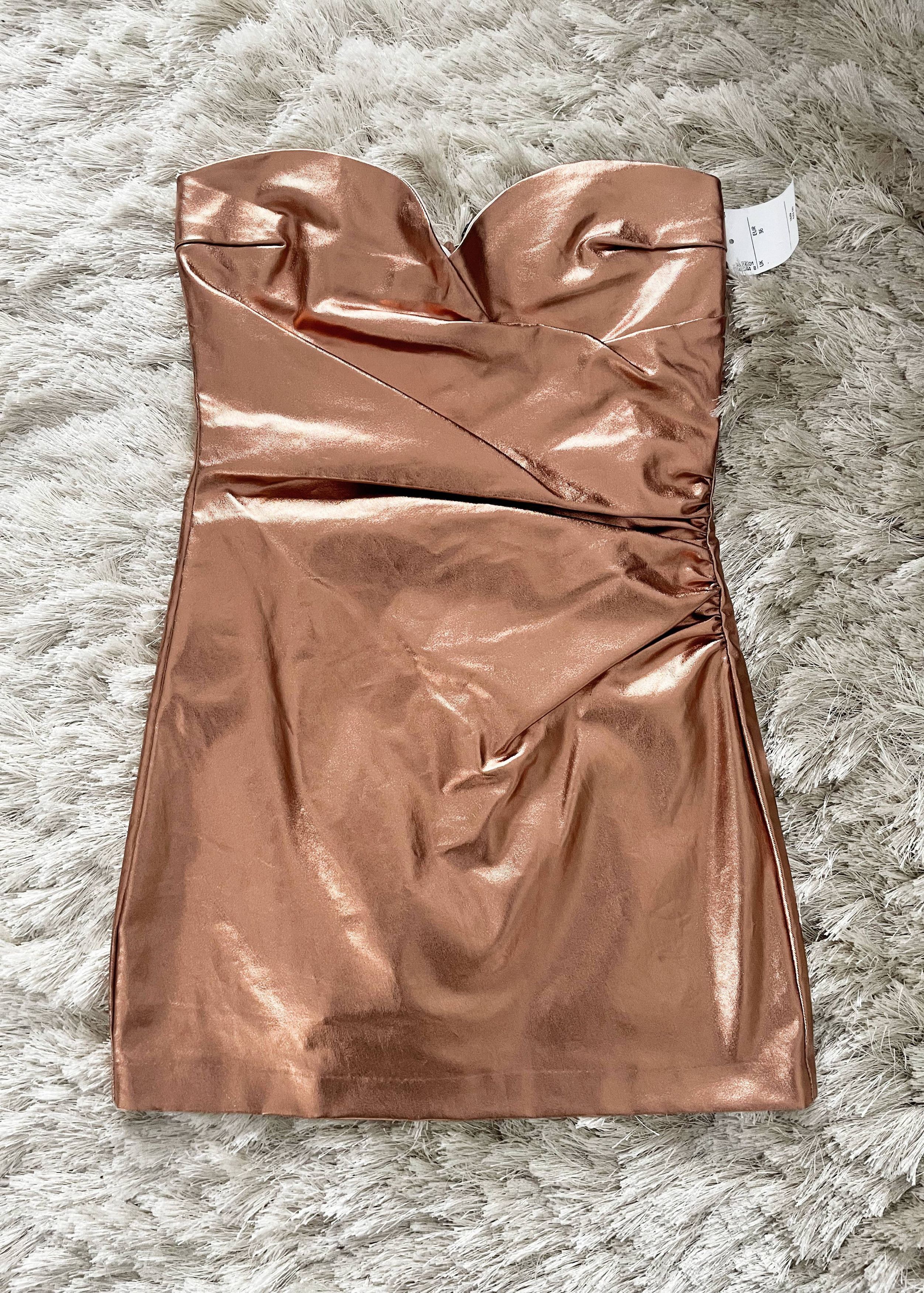 Zara ZARA Strapless Metallic Mini Dress RoseGold Sweetheart S / 4 Size S / US 4 / IT 40 - 4 Thumbnail