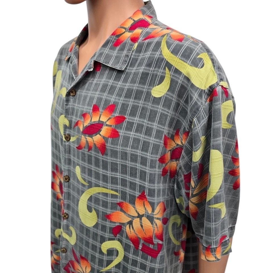 Tommy Bahama Tommy Bahama Silk Camp Shirt Floral Plaid Check Hawaiian XL Size US XL / EU 56 / 4 - 7 Thumbnail
