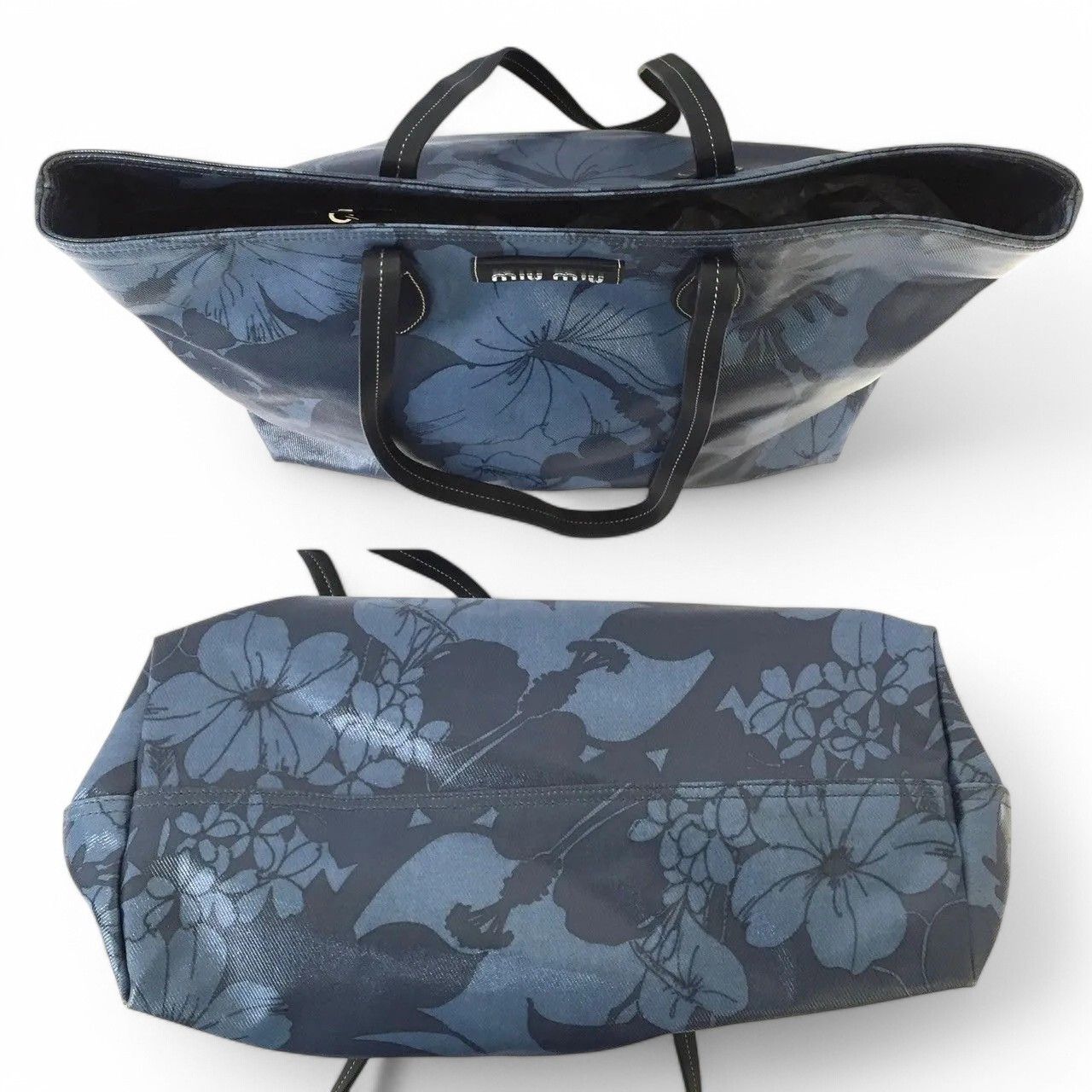Miu Miu Miu Miu - Navy Camo Blue Leather Tote Shoulder Bag Size ONE SIZE - 4 Thumbnail
