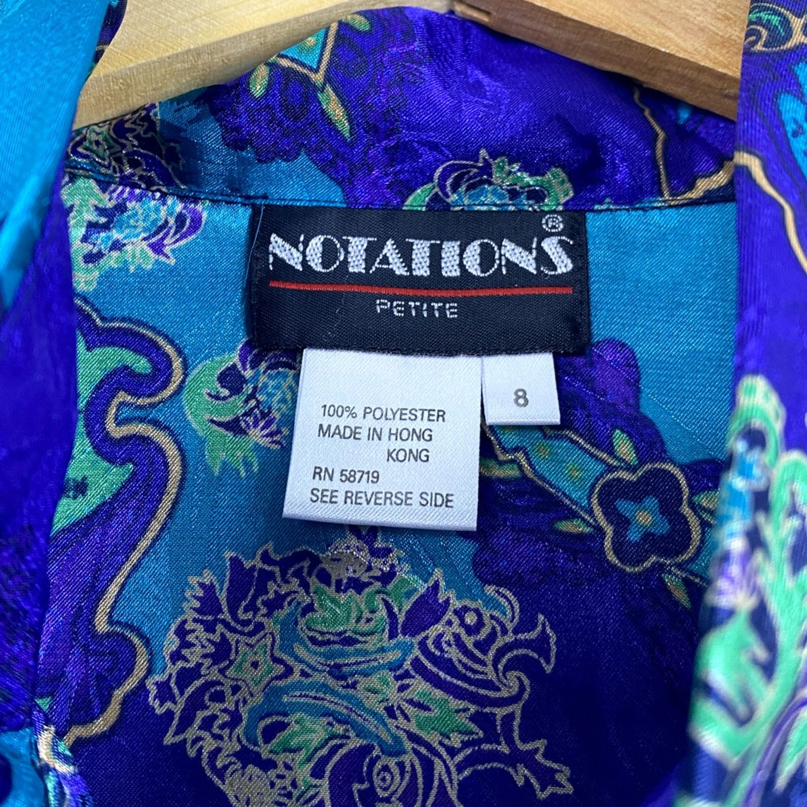Vintage Women's Blue and Green Notations Blouse 8 Size M / US 6-8 / IT 42-44 - 3 Thumbnail