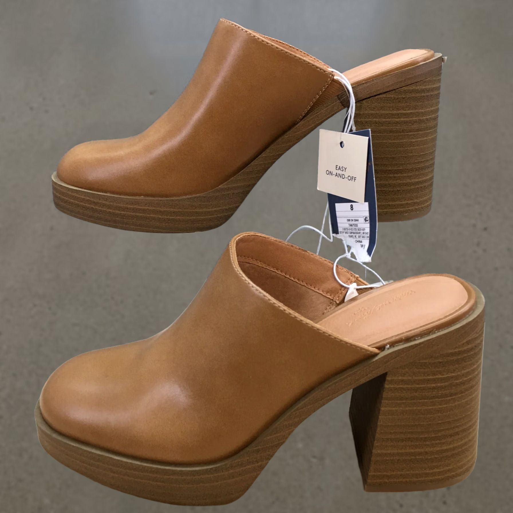 Vintage Universal Thread Heels Tess Mule Brown Faux Leather Slip On Womens 8 Casual Block Heel New Size US 8 / IT 38 - 1 Thumbnail