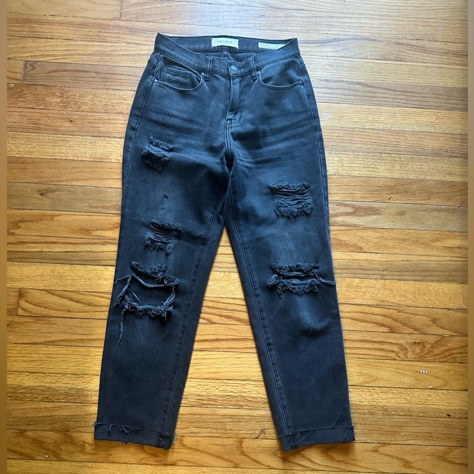 Pacsun Pacsun Vintage Icon Black Distressed High-Rise Jeans Raw Hem Size 25" / US 0 / IT 36 - 1 Thumbnail