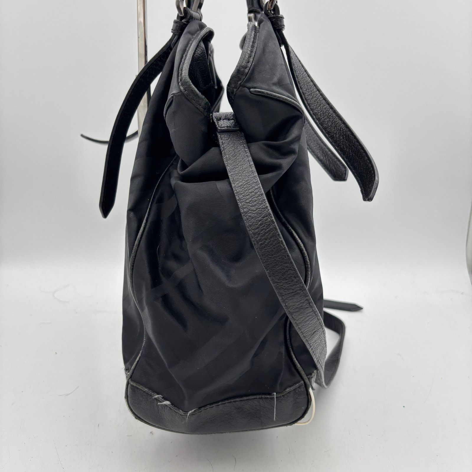 Burberry Burberry Black Tonal Check Nylon Leather Tote Bag Size ONE SIZE - 8 Thumbnail