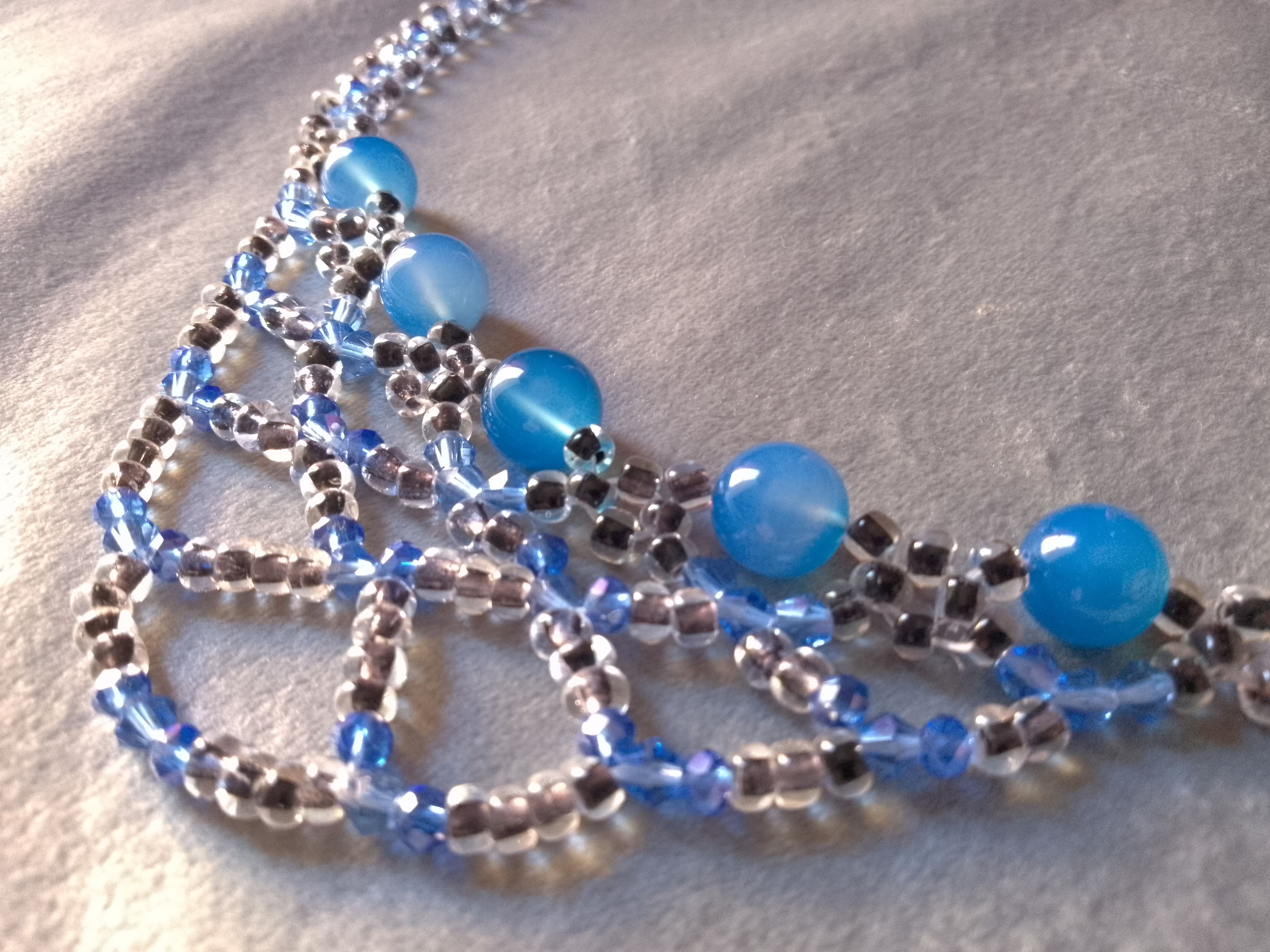 Handmade Black Necklace. Netted Glamour blue Agate Gemstones Size ONE SIZE - 7 Thumbnail