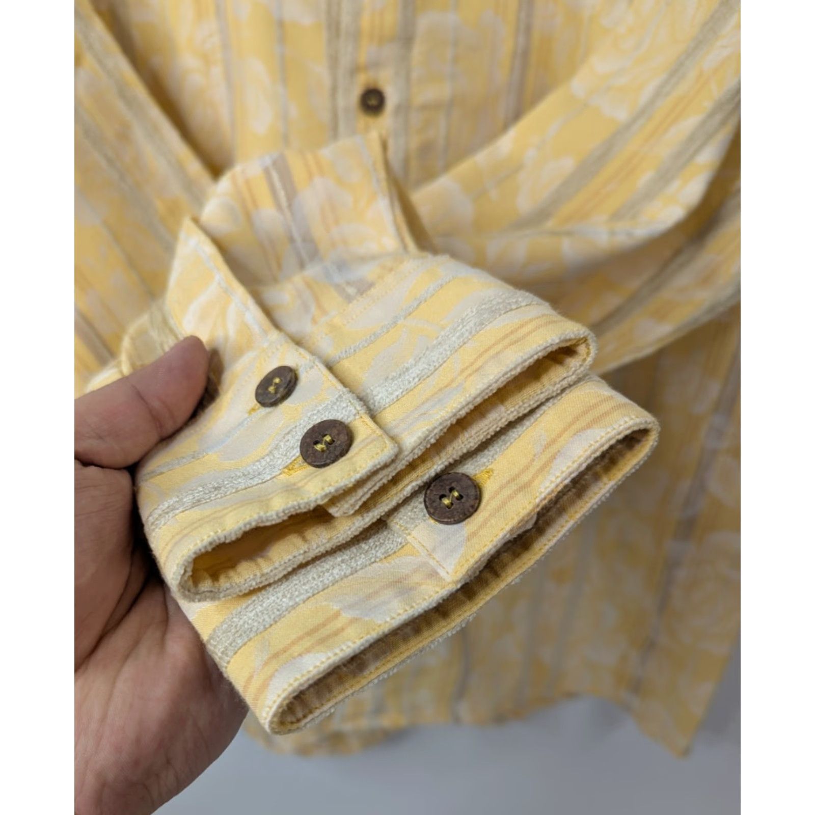 Vintage Georg Roth Mens Button Shirt XL Floral Rose Yellow Striped Long Sleeve Size US XL / EU 56 / 4 - 3 Thumbnail