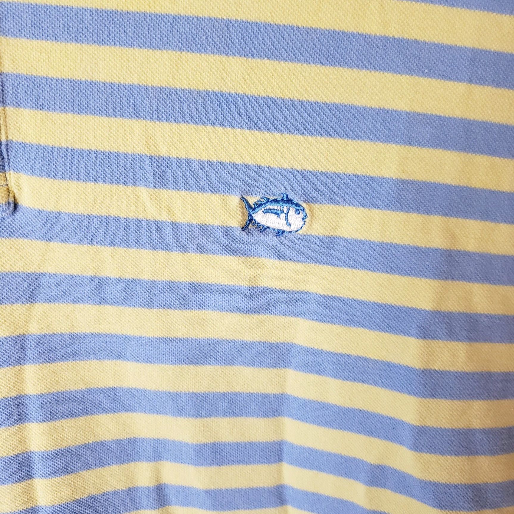Southern Tide VINTAGE Southern Tide SkipJack Polo Shirt L Mens Striped Blue Yellow Polyester Cotton Blend Short Sleeve Polo Shirt with Fat Tuna Accents Size US L / EU 52-54 / 3 - 4 Thumbnail