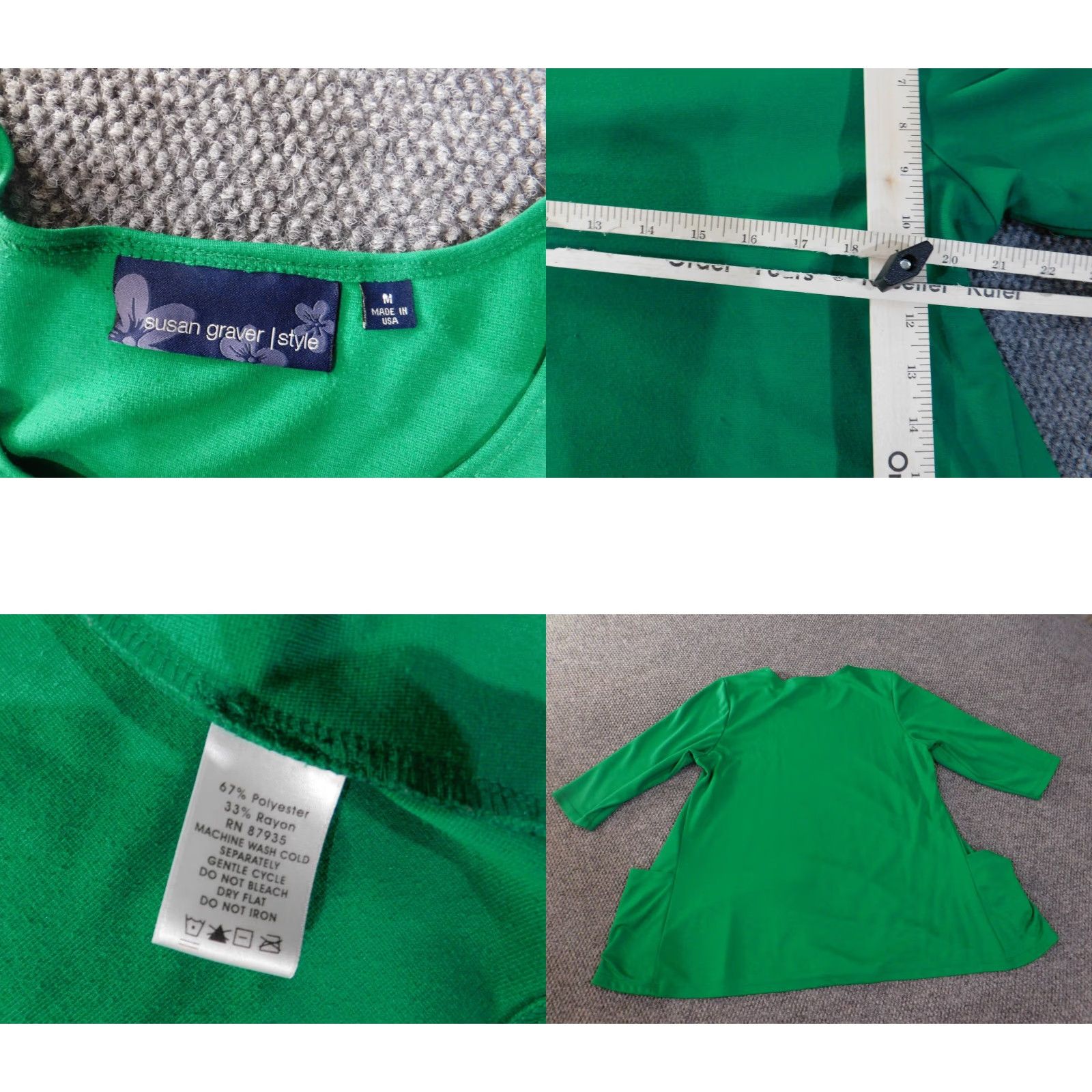 Vintage Susan Graver Shirt Womens M Green Long Sleeve Collared Button-Up Pullover Pocketed Stretch Knit Basic Casual Vintage? No (do not include vintage) Size M / US 6-8 / IT 42-44 - 8 Thumbnail