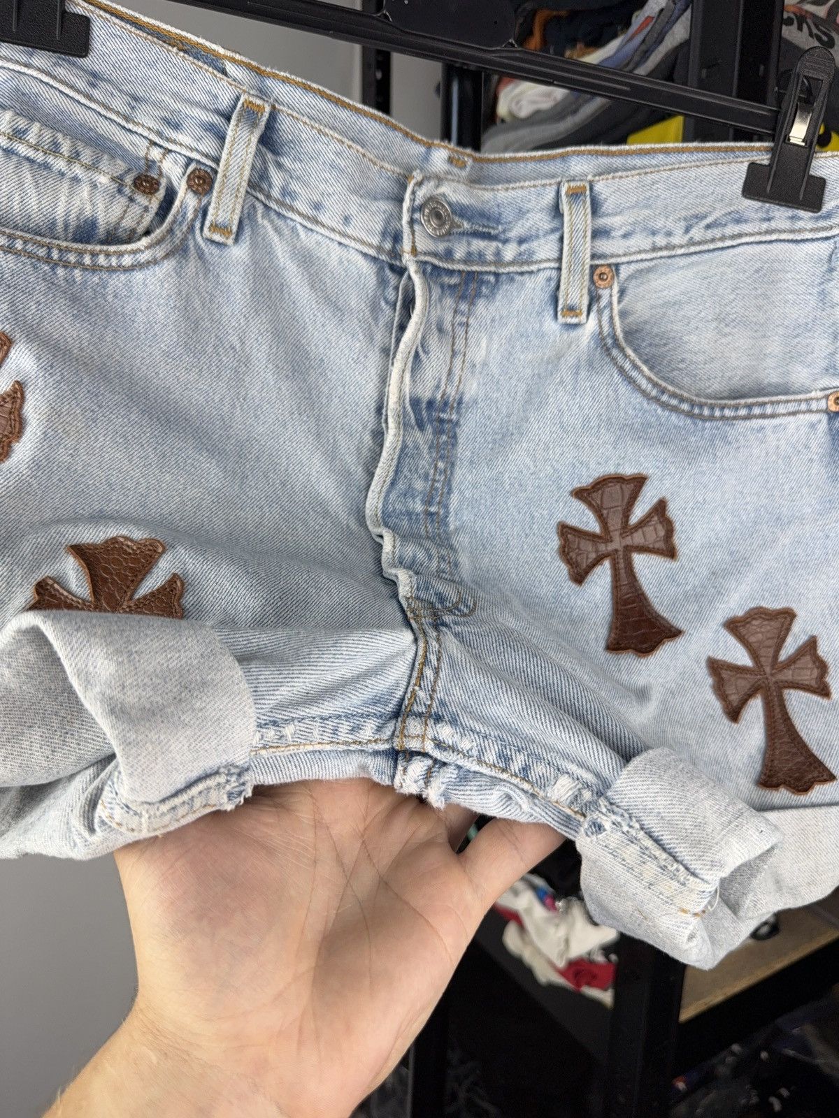 Levi's Vintage 90s Archival Chrome Hearts Style Cross Denim shorts Size 31" - 5 Thumbnail