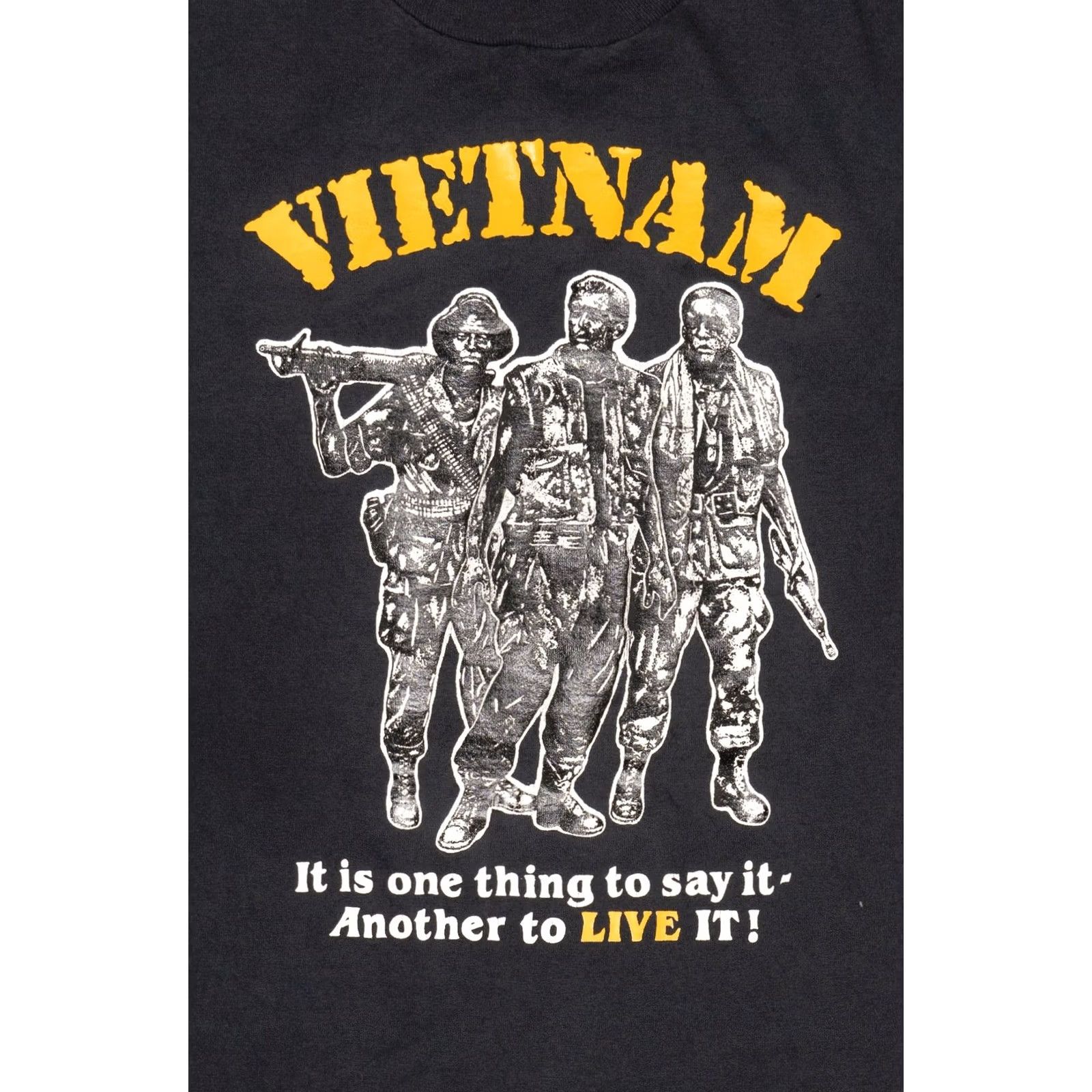 Vintage Vintage Vietnam Soldiers "Its One Thing To Say It" Black T-Shirt (1990s) - Screen Stars Large Unisex Cotton/Poly Short Sleeve Tee Size US L / EU 52-54 / 3 - 2 Thumbnail