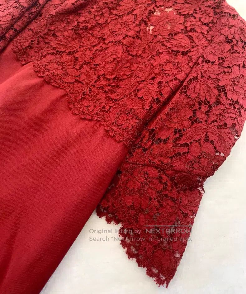 Valentino Valentino Burgundy lace paneled flared sleeve cropped dres Size XS / US 0-2 / IT 36-38 - 3 Thumbnail