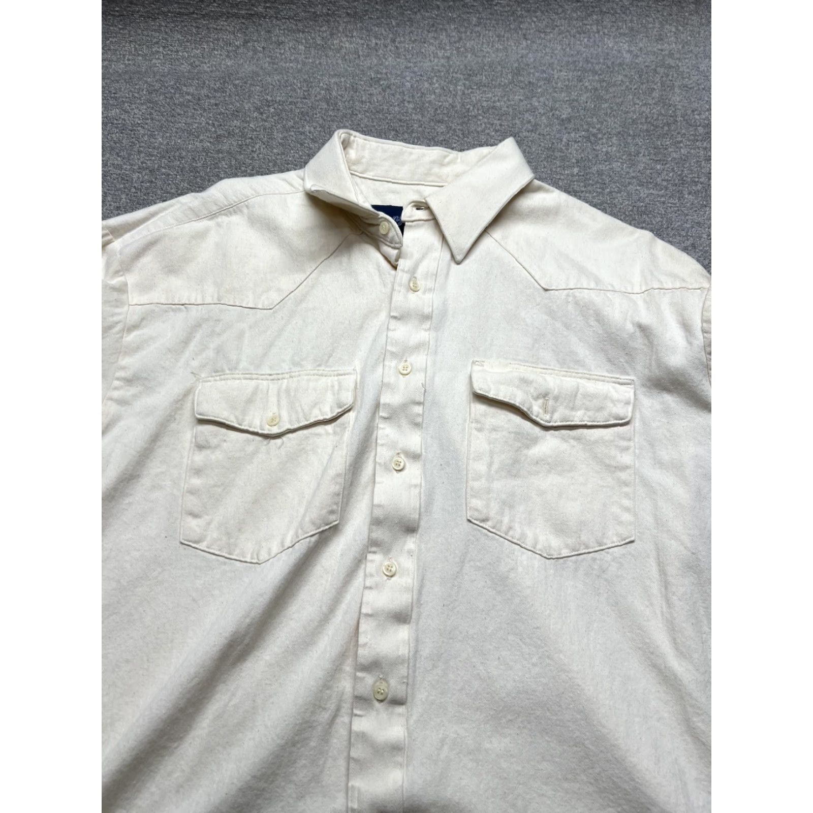 Wrangler VINTAGE Wrangler Button Down Shirt Mens 2XL Cotton Brushpopper Cowboy Western Beige Multicoloured 90s Cowboy Mens Button-Up Shirt Size US XXL / EU 58 / 5 - 4 Thumbnail