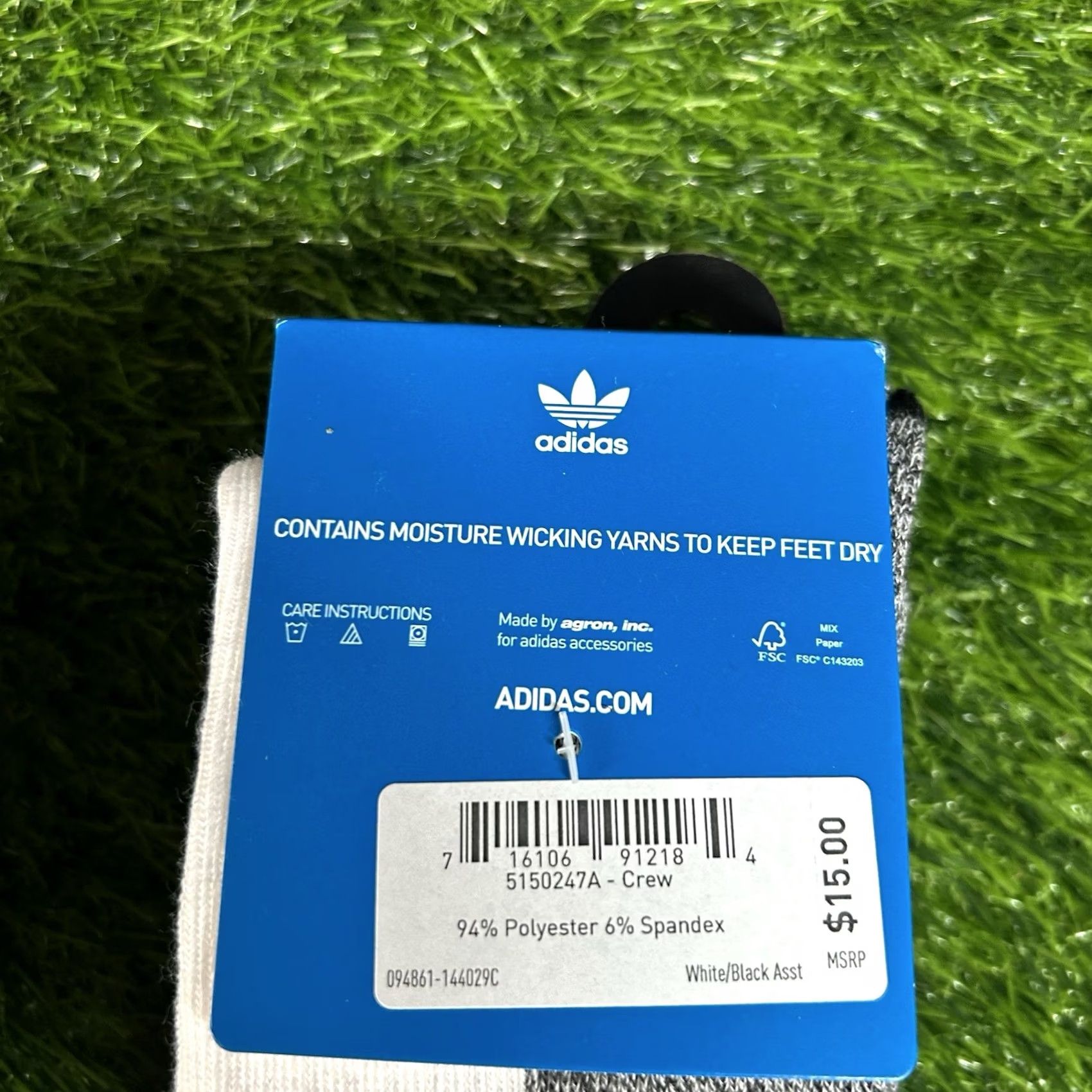 Adidas Adidas Originals Crew Socks 6 Pack Mens 6-12 Black White Stretch Comfort New Size ONE SIZE - 7 Thumbnail