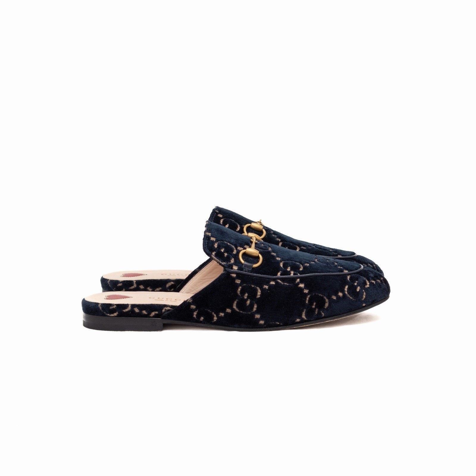 Gucci Gucci Princetown GG Monogram Blue Velvet Horsebit Mule Navy Size US 7 / IT 37 - 9 Thumbnail