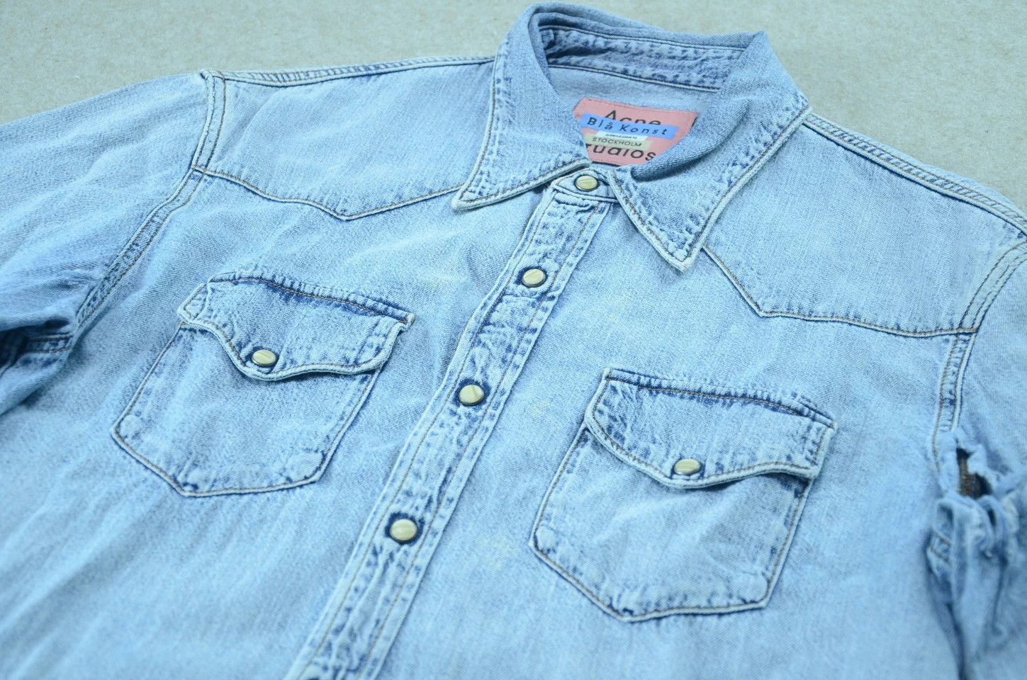 Acne Studios Acne Studios Blue Washed Distressed Denim Shirt Jacket Size US M / EU 48-50 / 2 - 2 Thumbnail