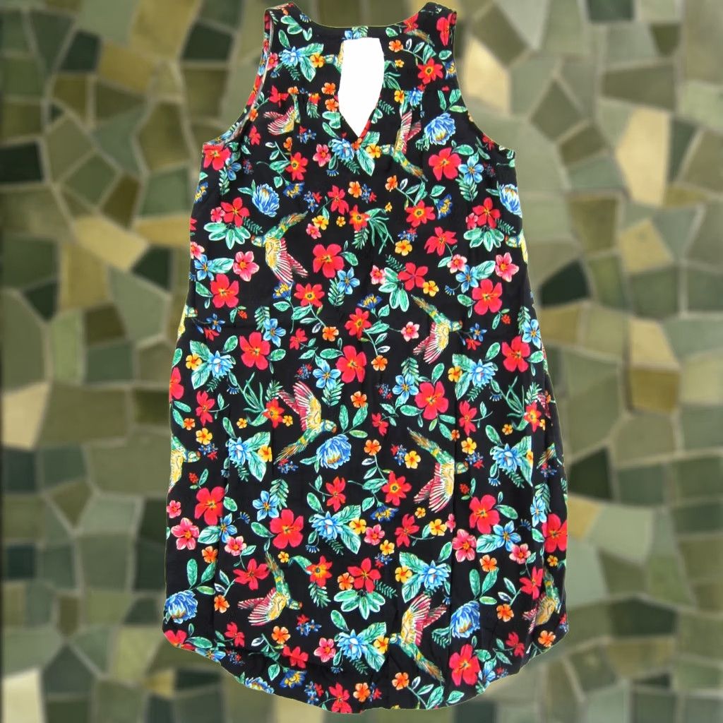Old Navy Old Navy Floral Bird V-Neck Tank Sun Dress S Womens Small Rayon Black Pink Green Floral Bird V-Neck Tank Dress Size S / US 4 / IT 40 - 1 Thumbnail