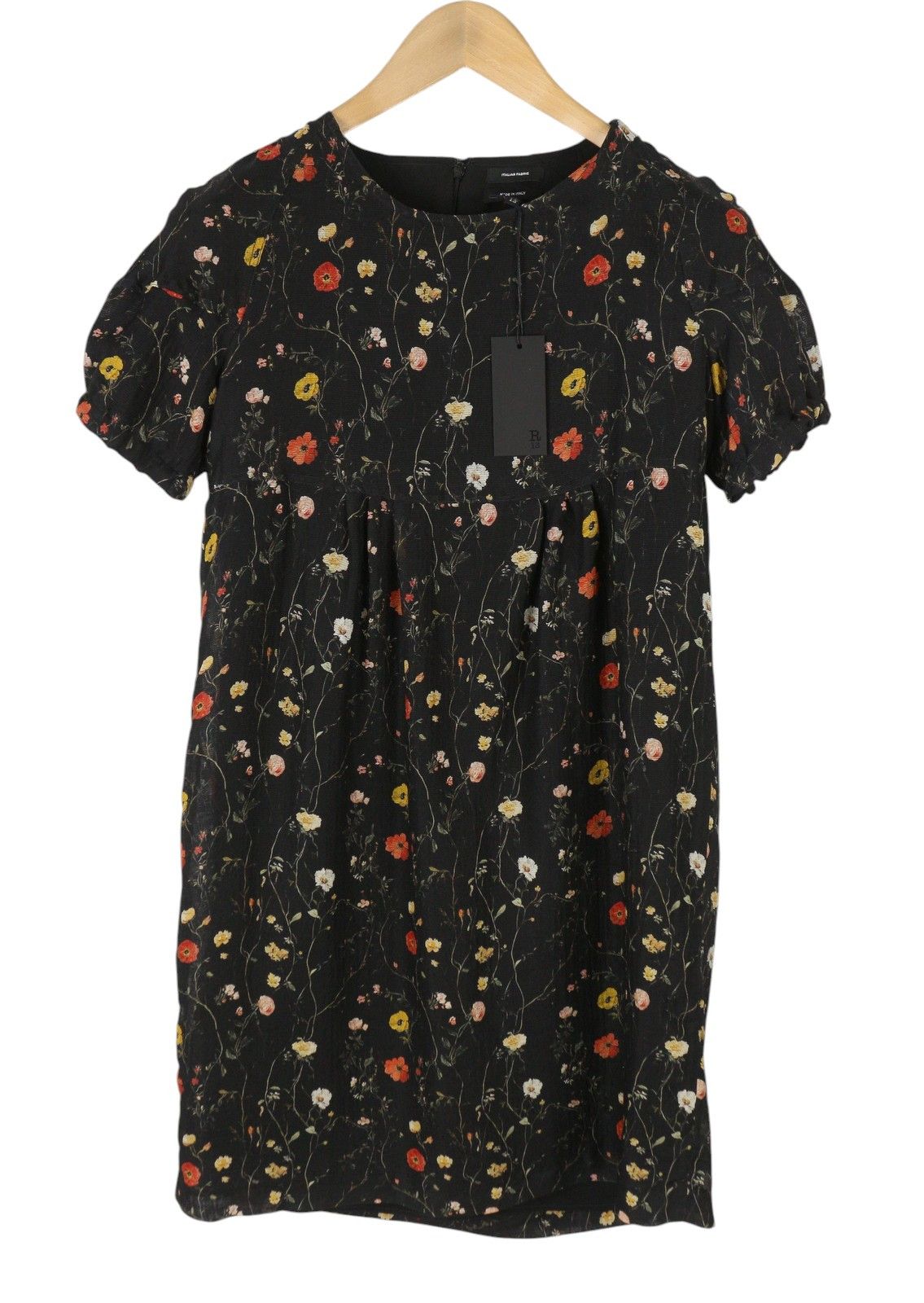 R13 RAGLAN SLEEVE BABYDOLL S Floral Black Wool Silk Dress 89923 Size S / US 4 / IT 40 - 4 Thumbnail