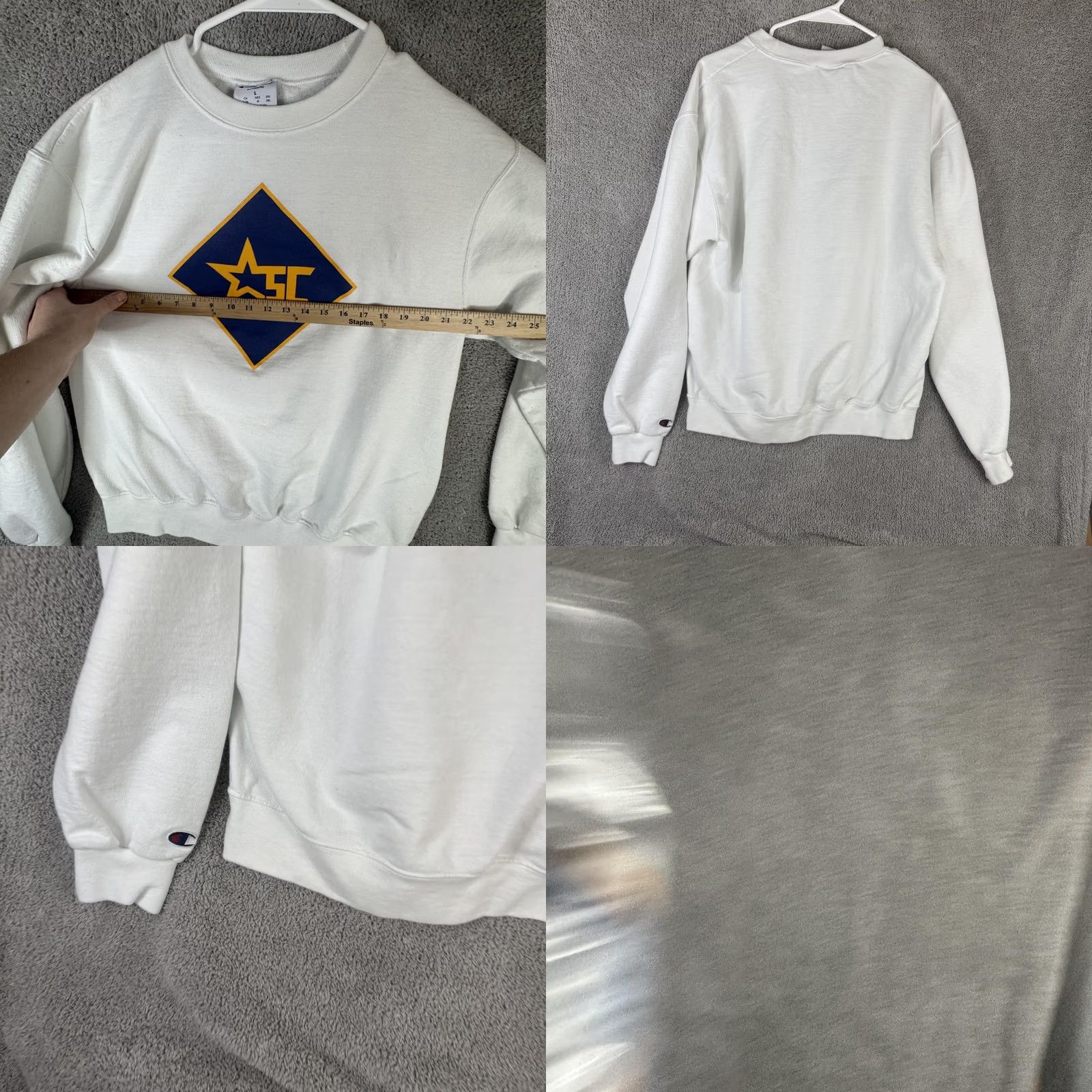 Champion Champion Sweatshirt Mens Large White Fleece Pullover SC Star Logo Graphic Size US L / EU 52-54 / 3 - 9 Thumbnail