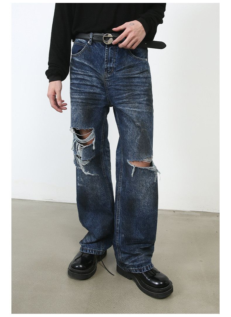 Japanese Brand × Jean American style street ripped jeans men's loose straight Size US 34 / EU 50 - 2 Thumbnail