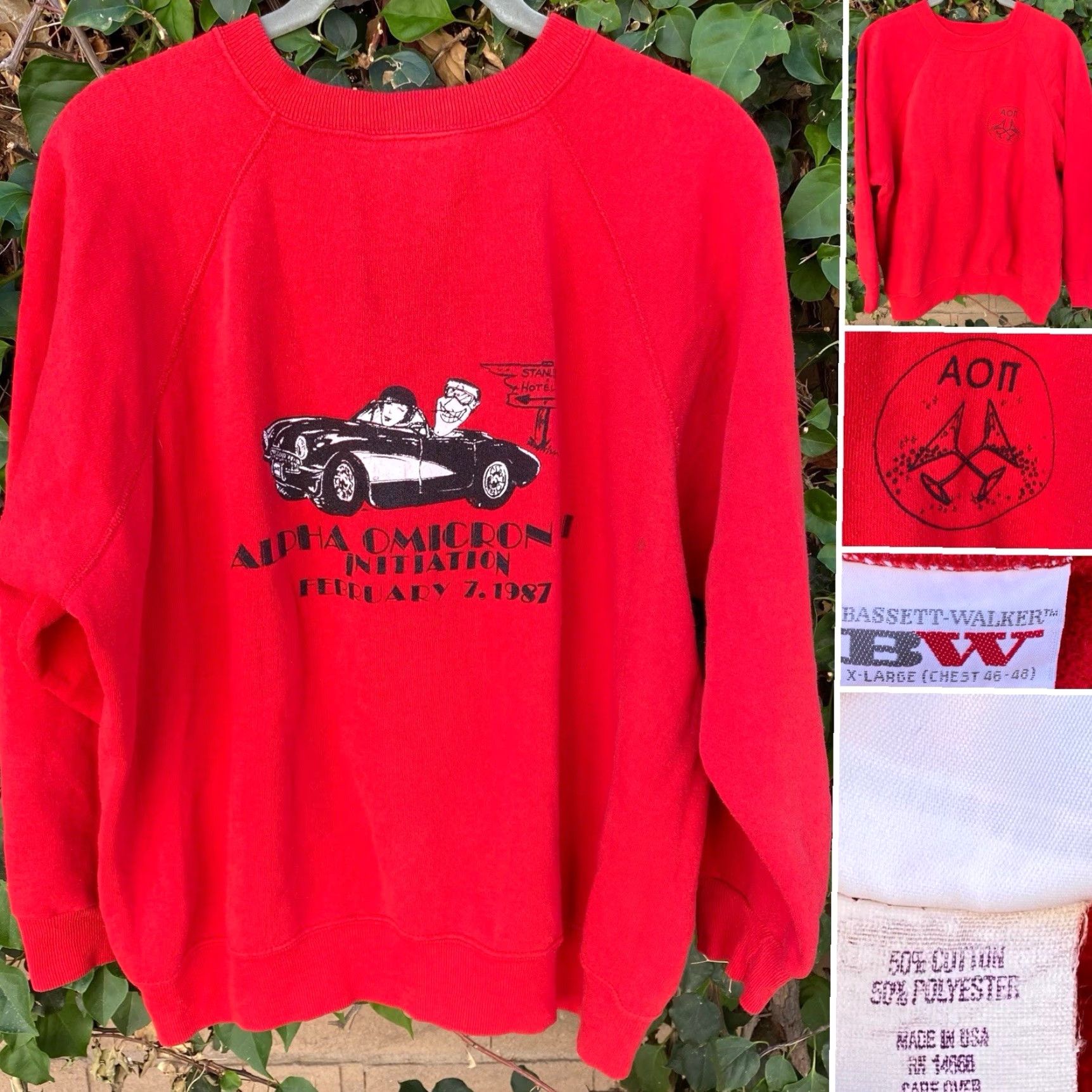 Vintage VINTAGE Alpha Omicron PI Initiation February 7 1987 Raglan Sweatshirt Size XL Red Graphic Print Men Pullover 80s University Cars"} Size US XL / EU 56 / 4 - 2 Thumbnail