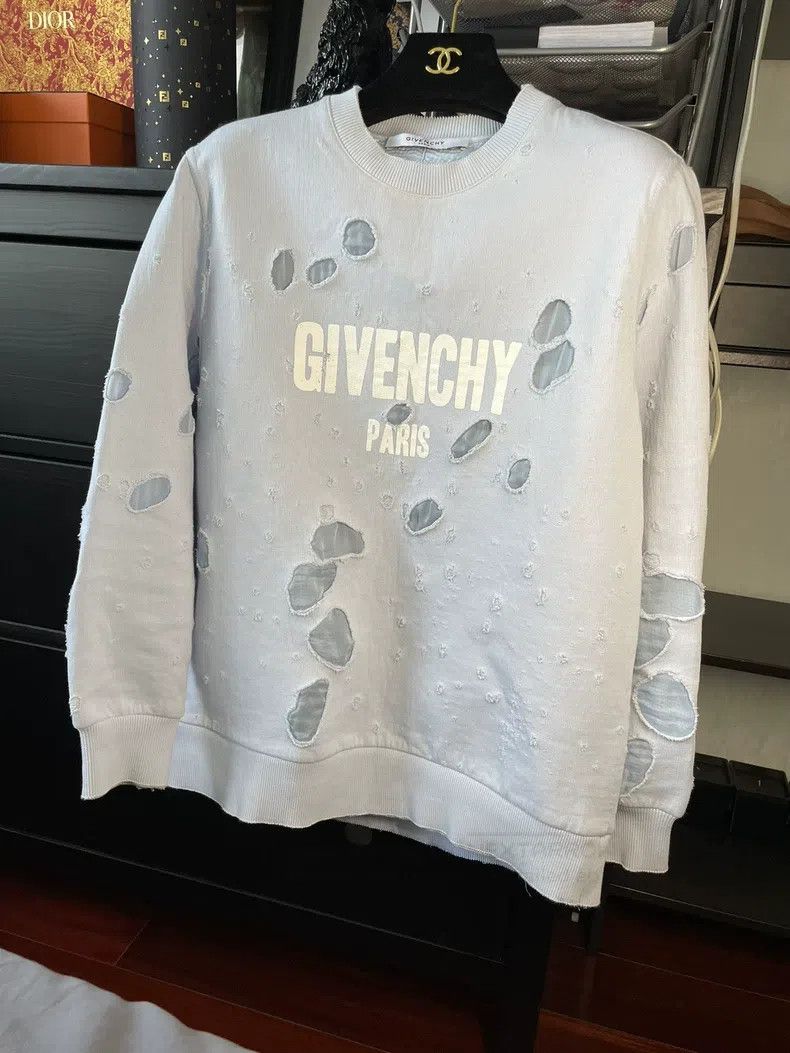 Givenchy Givenchy Big Destruction Hoodie Dusty Blue Size US XS / EU 42 / 0 - 1 Thumbnail
