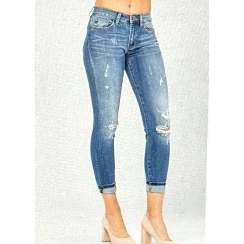 Judy Blue Judy Blue Adelene Mid Rise Cuffed Jeans Dark Blue 29 Size 29" - 3 Thumbnail