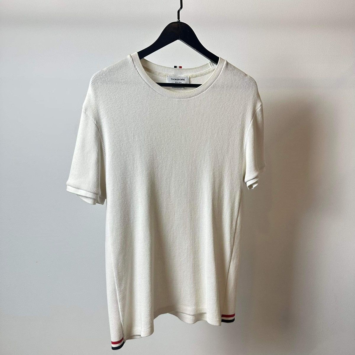 Thom Browne THOM BROWNE “SIDE STRIPES” WOOL T SHIRT Size US M / EU 48-50 / 2 - 2 Thumbnail