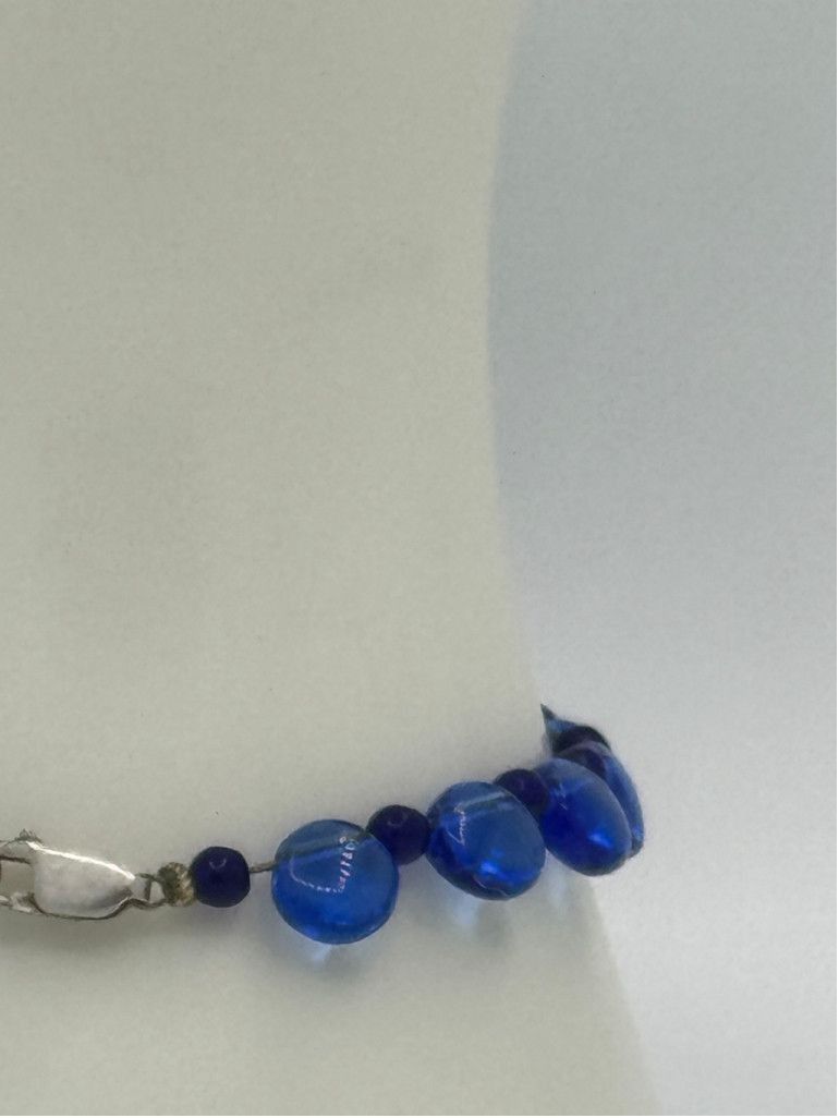 Other Blue Cat-Eye Glass Bead Bracelet w/ Sterling Clasp Size ONE SIZE - 3 Thumbnail