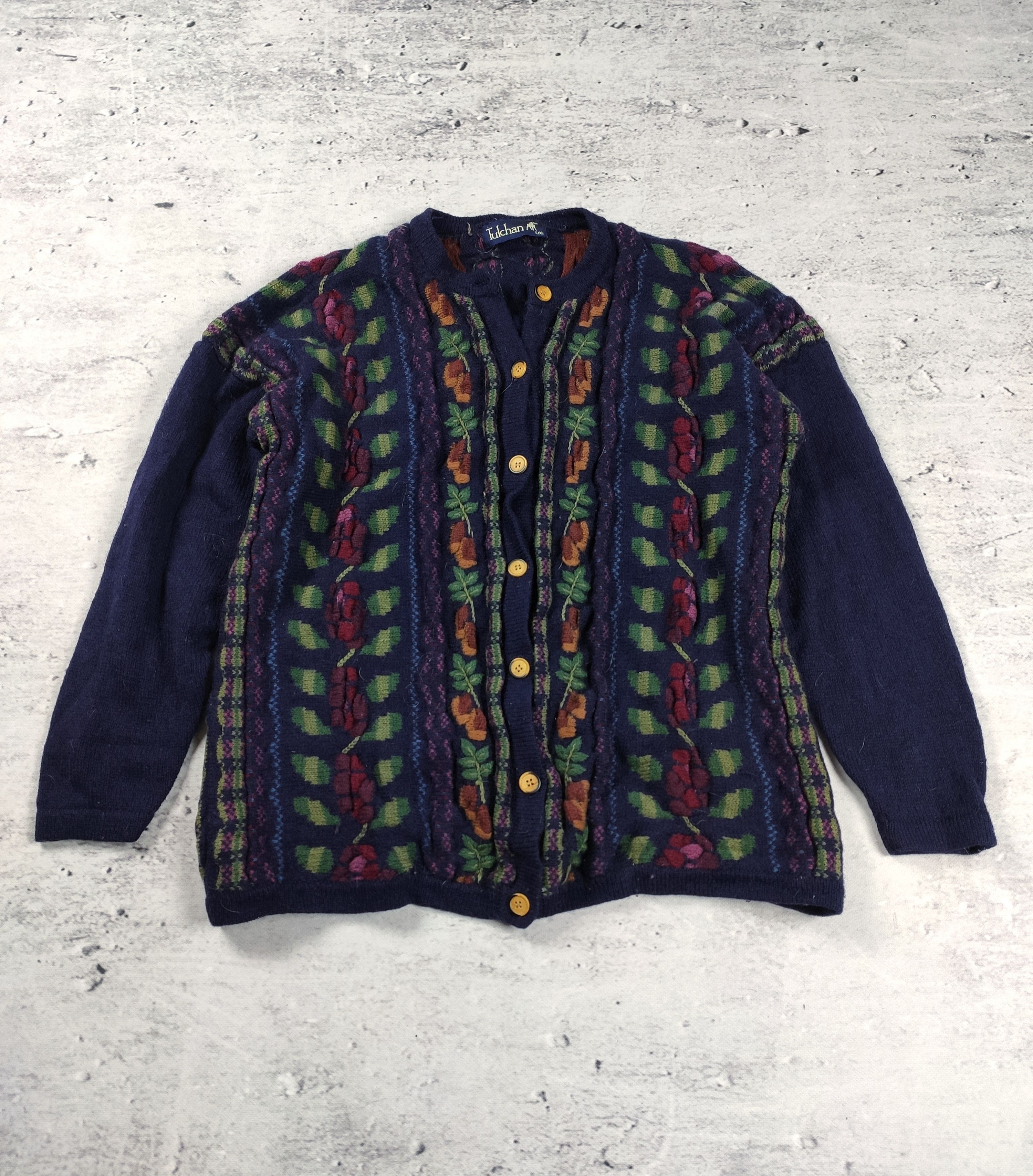 Vintage Vintage Floral woolen cardigan jumper Size L / US 10 / IT 46 - 1 Thumbnail