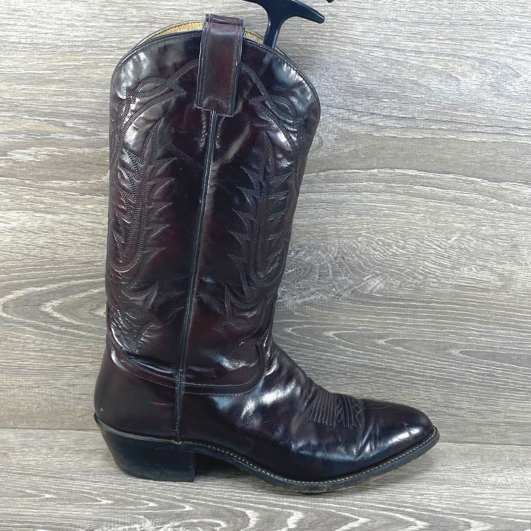 Tony Lama VINTAGE Tony Lama Mens 10.5 Black Cherry Burgundy Leather Cowboy Boots Western Size US 11 / EU 44 - 2 Thumbnail