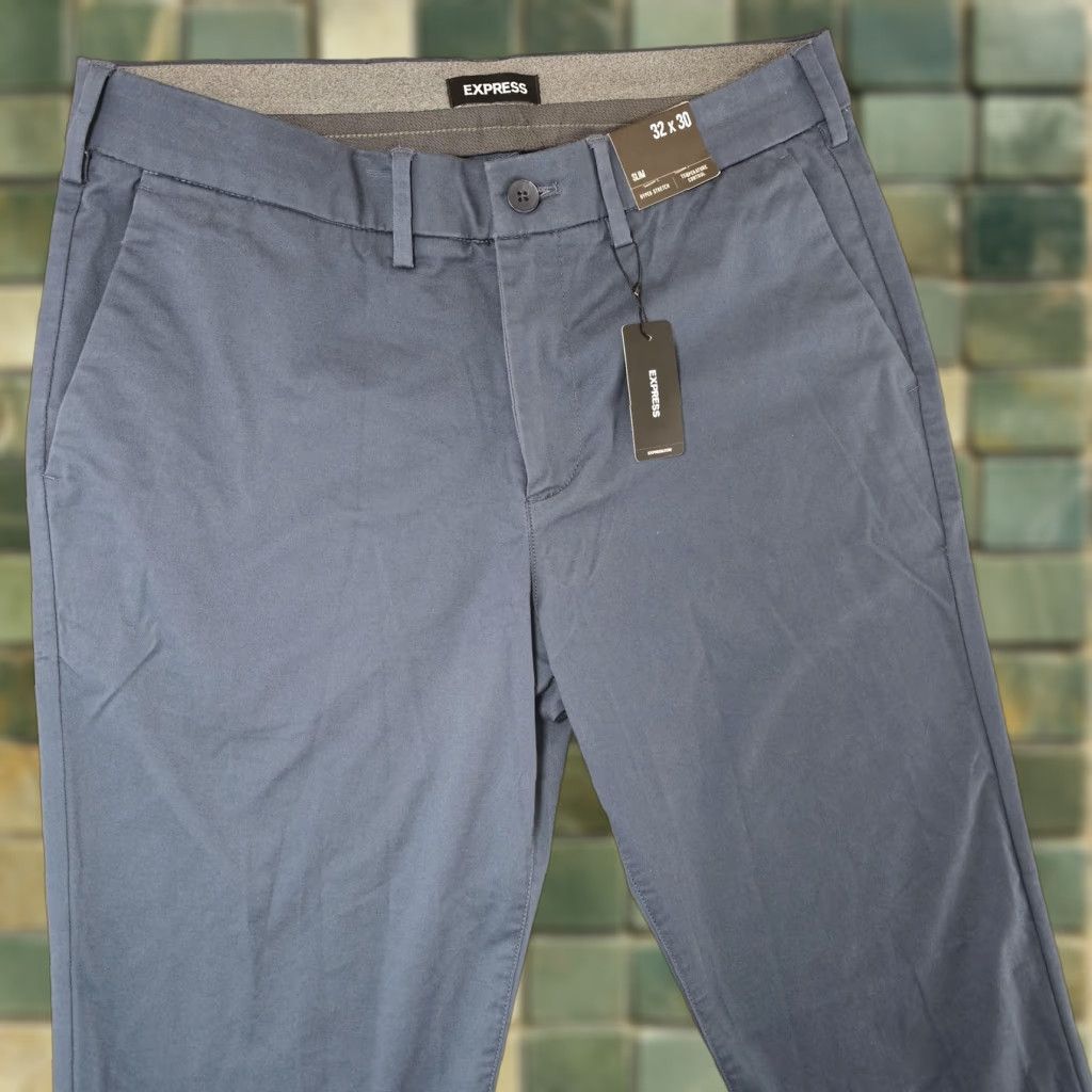 Express Express Chino Pants Mens 32x28 Blue Hyper Stretch Slim Tech Size US 32 / EU 48 - 1 Thumbnail