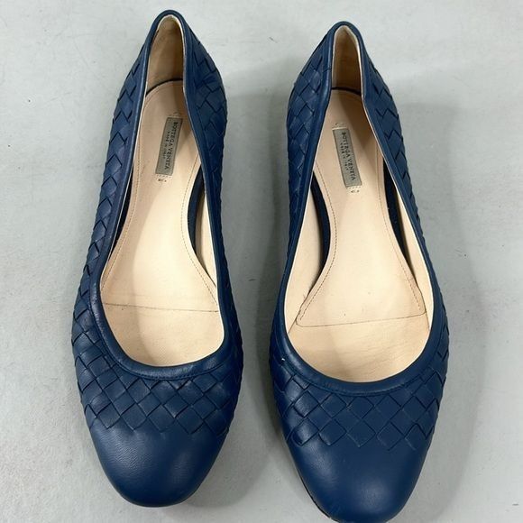 Bottega Veneta BOTTEGA VENETA INTRECCIATO Woven Midnight Blue Ballet Flats Size US 8 / IT 38 - 1 Thumbnail