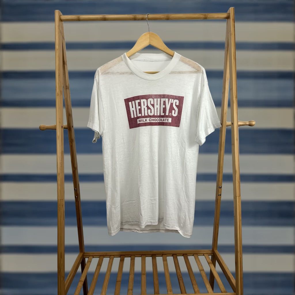 CHOCOOLATE VTG 80s Hershey's Milk Chocolate Super Paper Thin Burnout Worn T-Shirt L White Mens Size US L / EU 52-54 / 3 - 1 Thumbnail