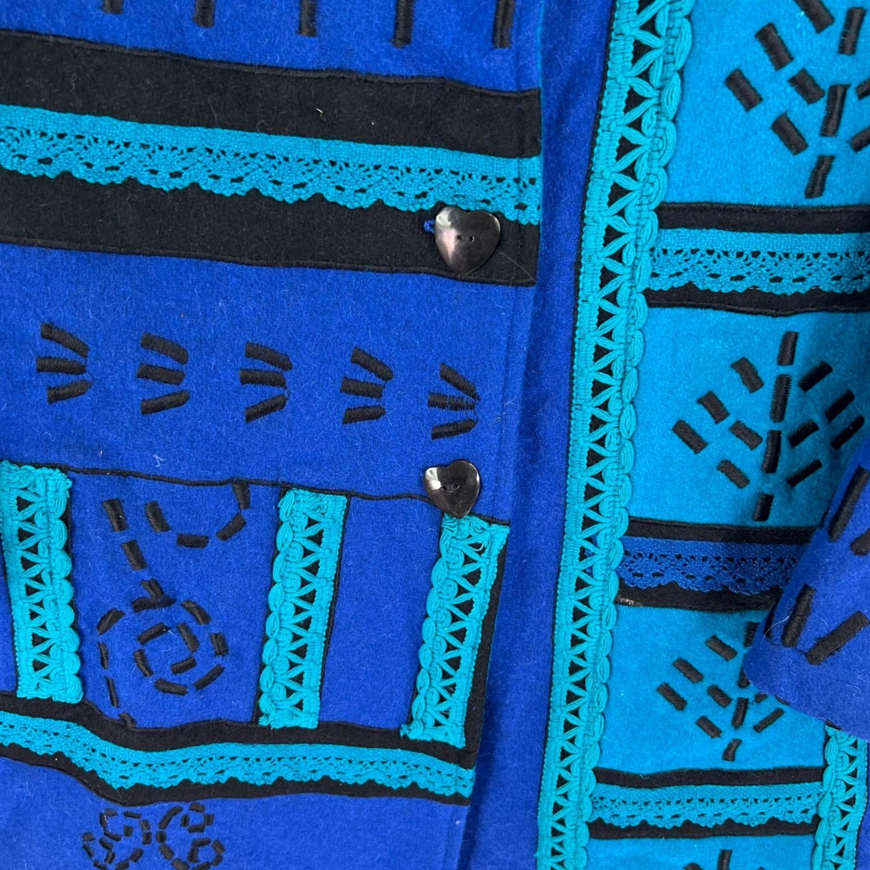Vintage VINTAGE Anthony Mark Hankins Wool Coat Jacket Overcoat 2X Blue Embroidered Geometric Women Size XXL / US 16-18 / IT 52-54 - 4 Thumbnail