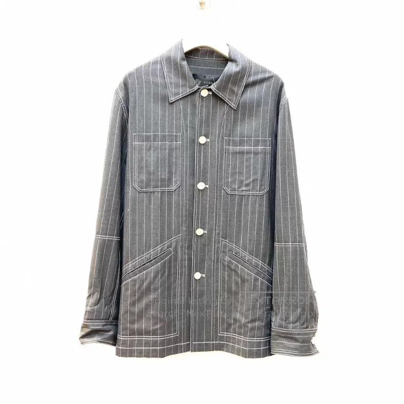 Versace Versace Gray wool striped coat Size US XL / EU 56 / 4 - 1 Thumbnail