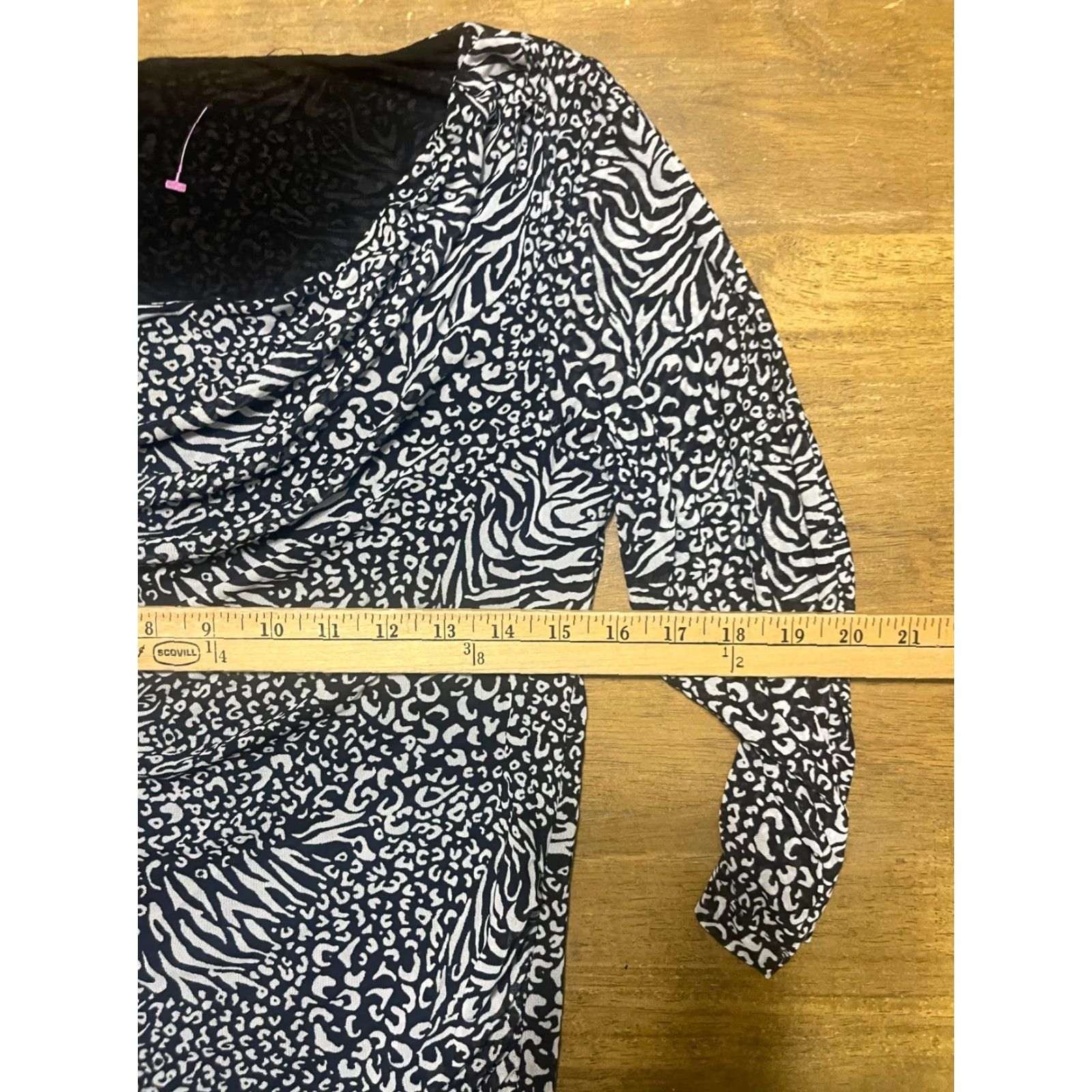 Vintage Leo & Nicole Blouse Women's Large Black White Cheetah Print 3/4 Sleeve Size L / US 10 / IT 46 - 3 Thumbnail