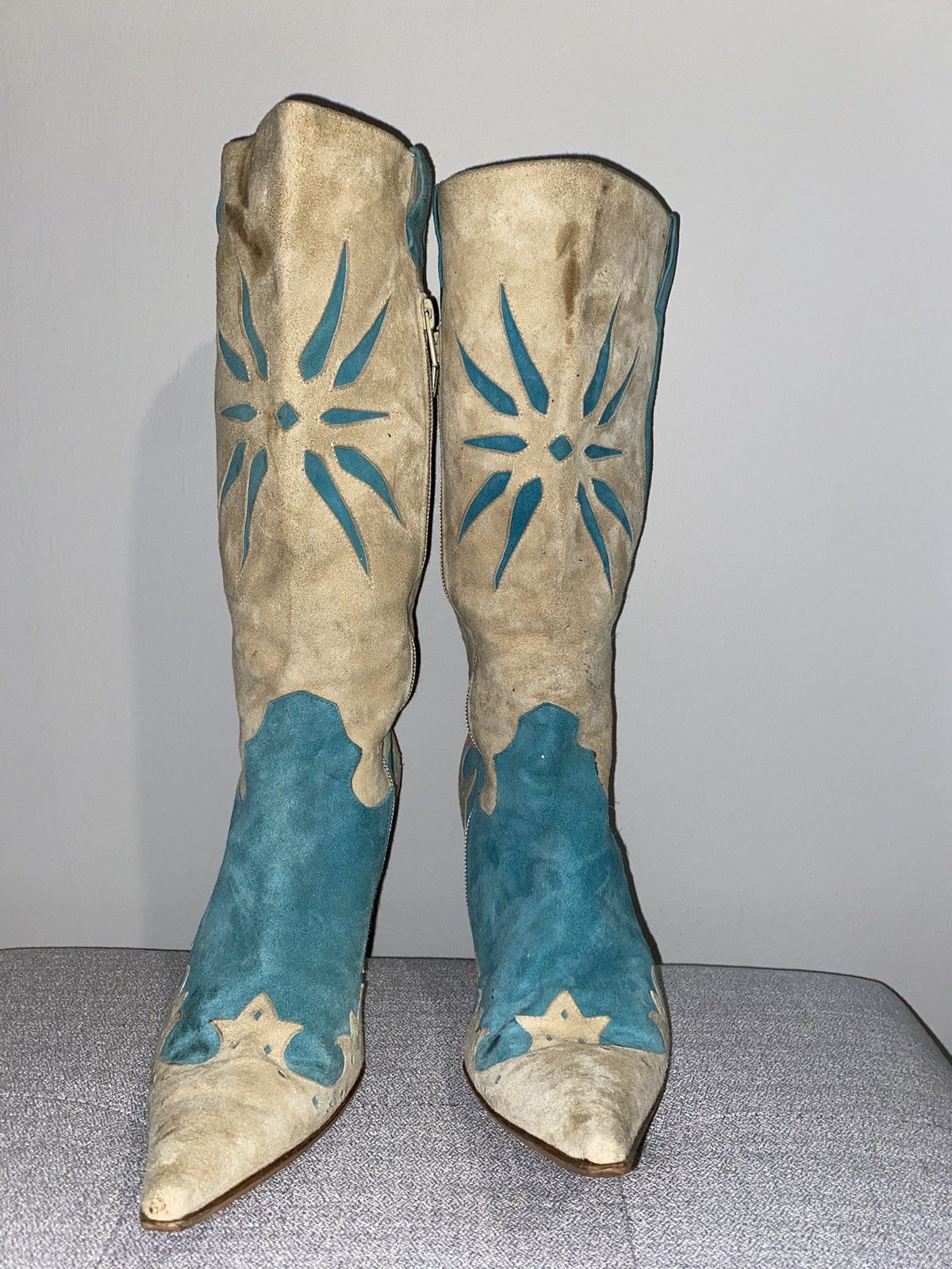 Other Lavorazione Artigianale: Teal and Beige Western Boots! Size US 8 / IT 38 - 1 Thumbnail