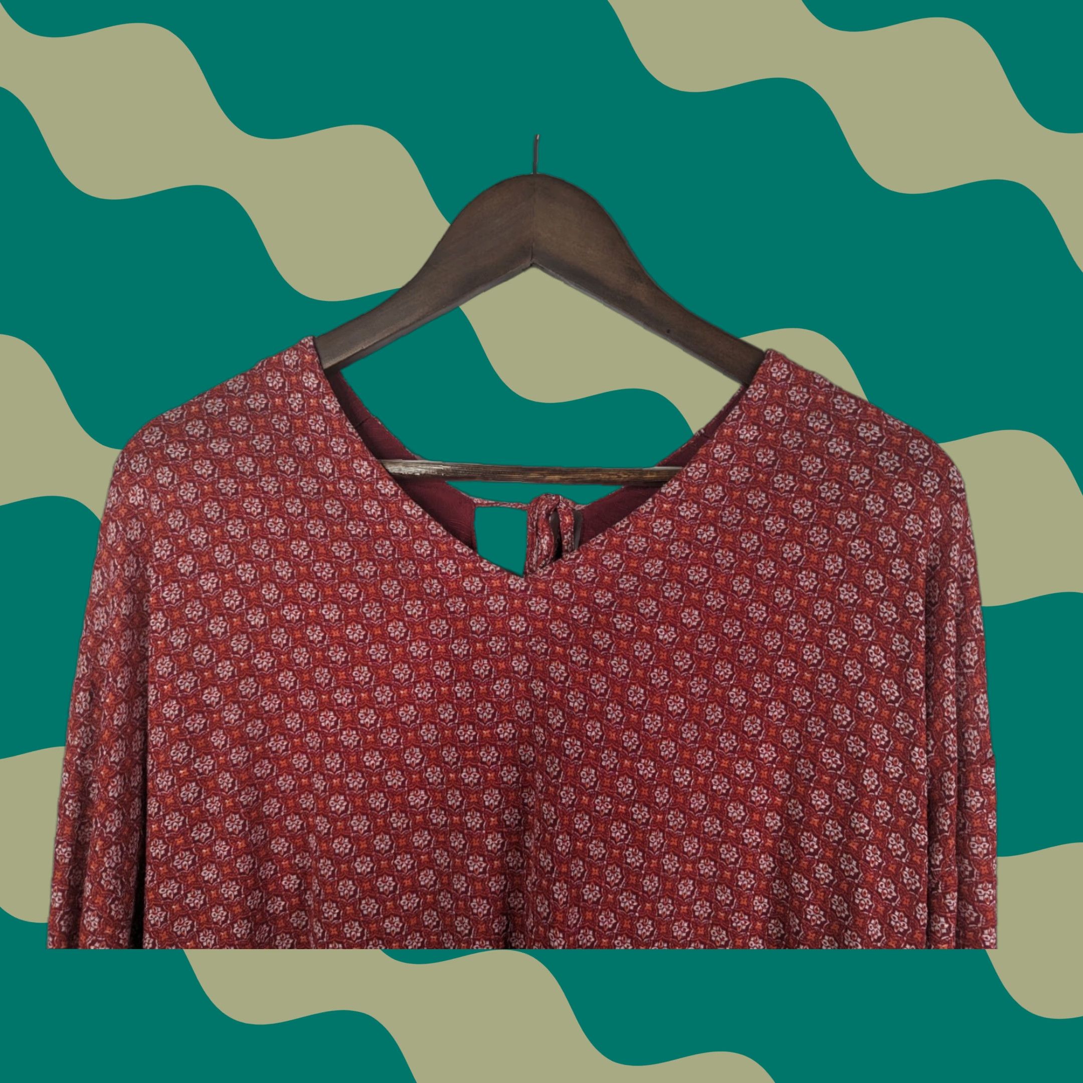 Lucky Brand Lucky Brand Womens Top Shirt Plus Size 2X Red Geometric Boho V-neck Viscose Blouse Size XXL / US 16-18 / IT 52-54 - 1 Thumbnail