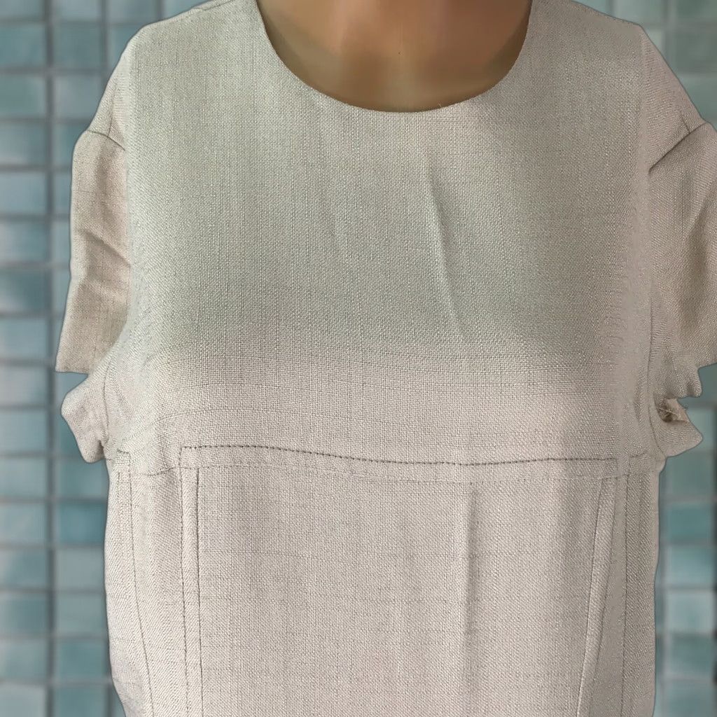 Vintage VINTAGE WM Dress Beige Sheath Round Neck Short Sleeve Knee Length Size 46 Womens Size 32" / US 10 / IT 46 - 1 Thumbnail